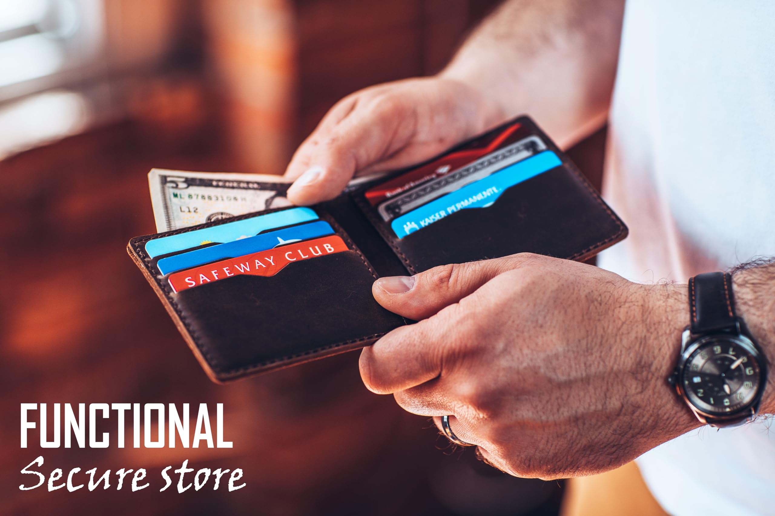 100% Genuine Leather Bifold Wallet for Men - Custom Engraved Name/Initials - Handcrafted in USA - Perfect Anniversary, Groomsmen & Christmas Gift - Durable Slim Wallet for Everyday Use & Travel