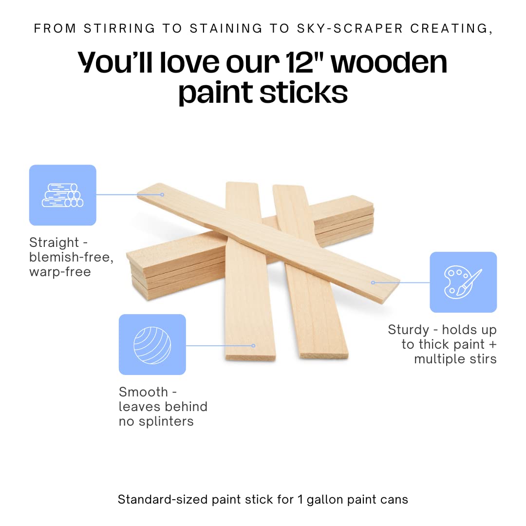 500 Pack 12 Inch Hardwood Paint Stir Sticks - Wood Mixing Paddles for Epoxy, Resin, Paint - Perfect for DIY Projects, Crafting, Home Improvement & Garden Markers