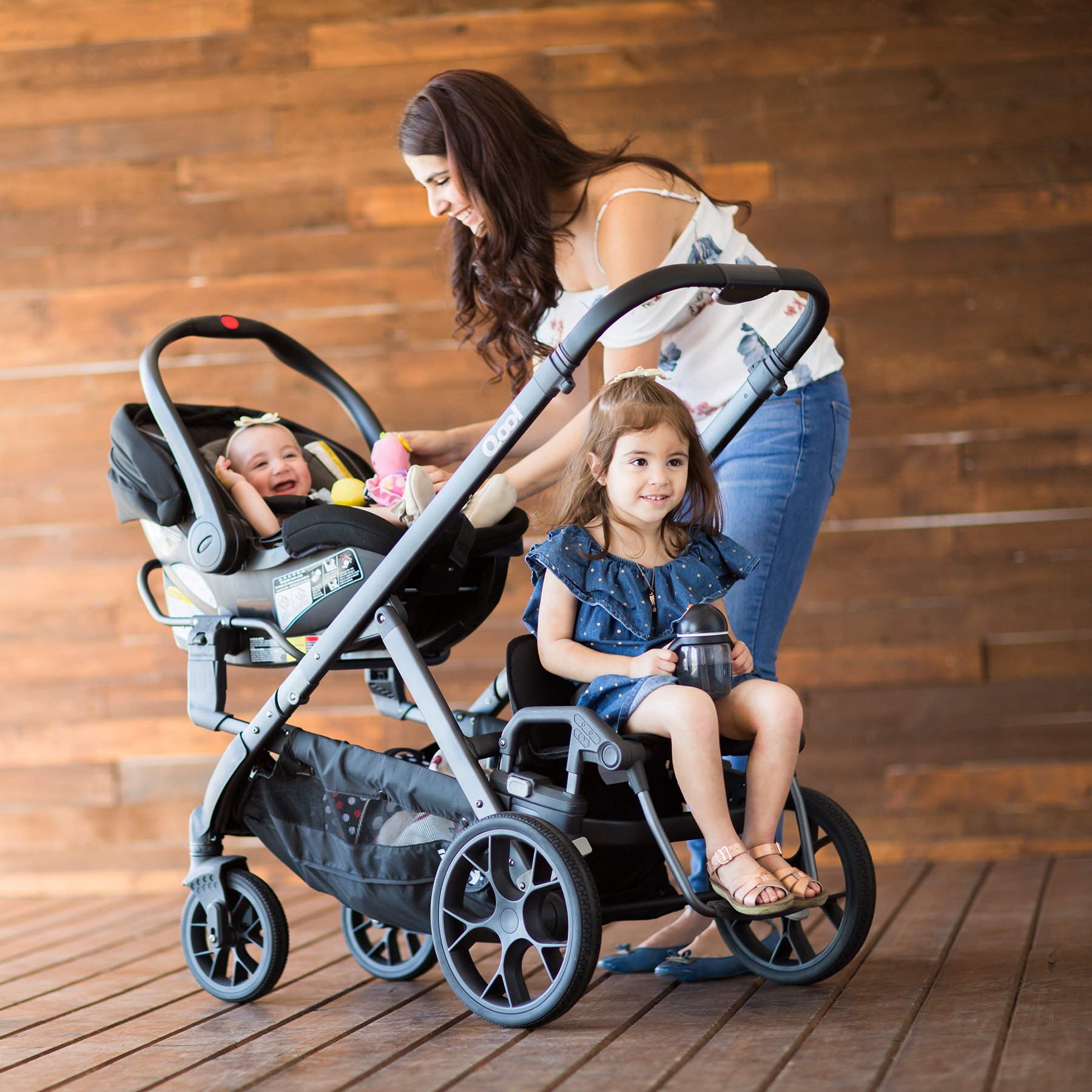 Joovy Qool Stroller - Adjustable Single, Double & Triple Stroller for Kids | Lightweight & Customizable Baby Stroller in Black Melange | Perfect for City Walks, Travel & Family Outings