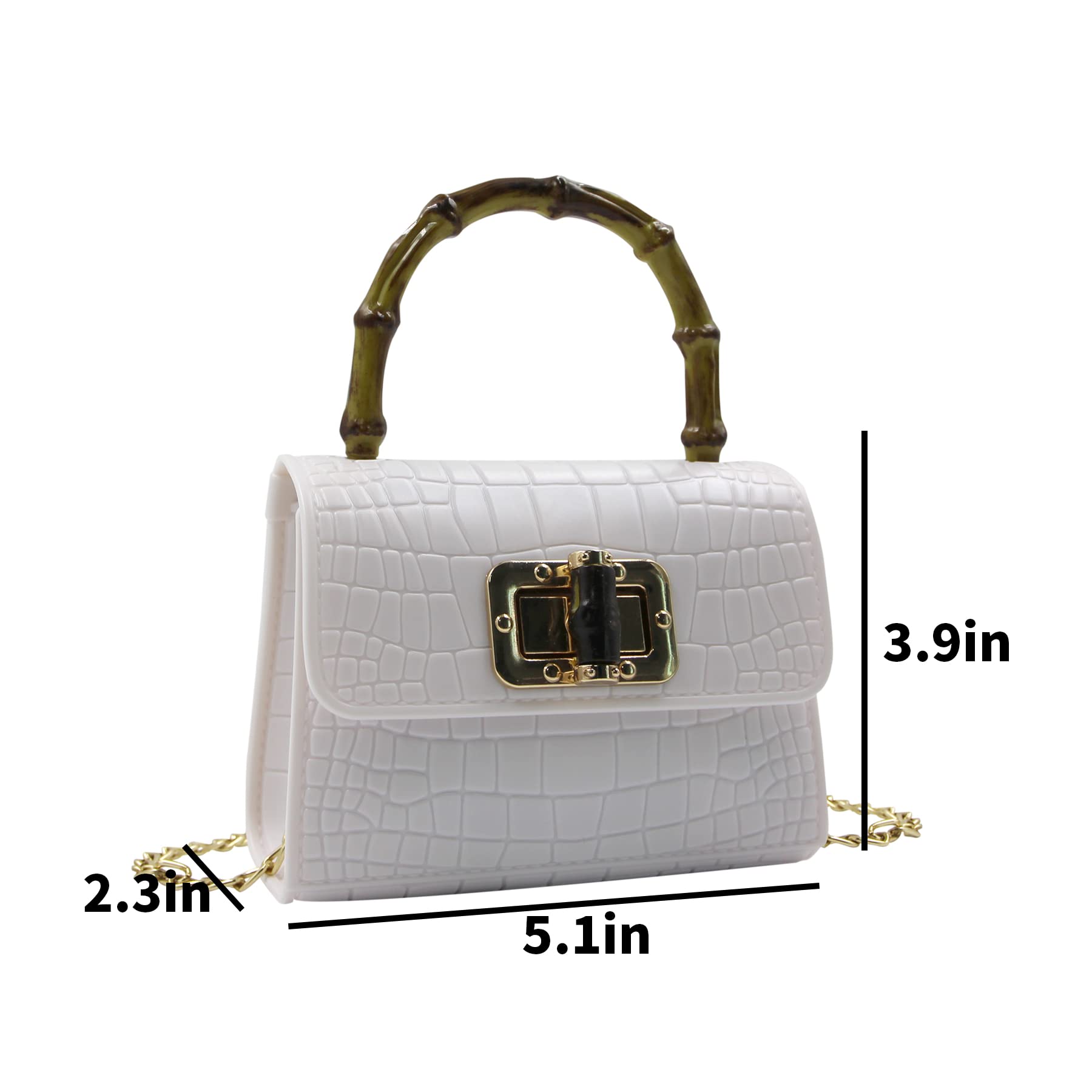 Vintage Women's Handbags - Elegant Jelly Purse with Bamboo Top Handle, Small Crossbody Satchel for Evening Parties, Date Night & Special Occasions (White)