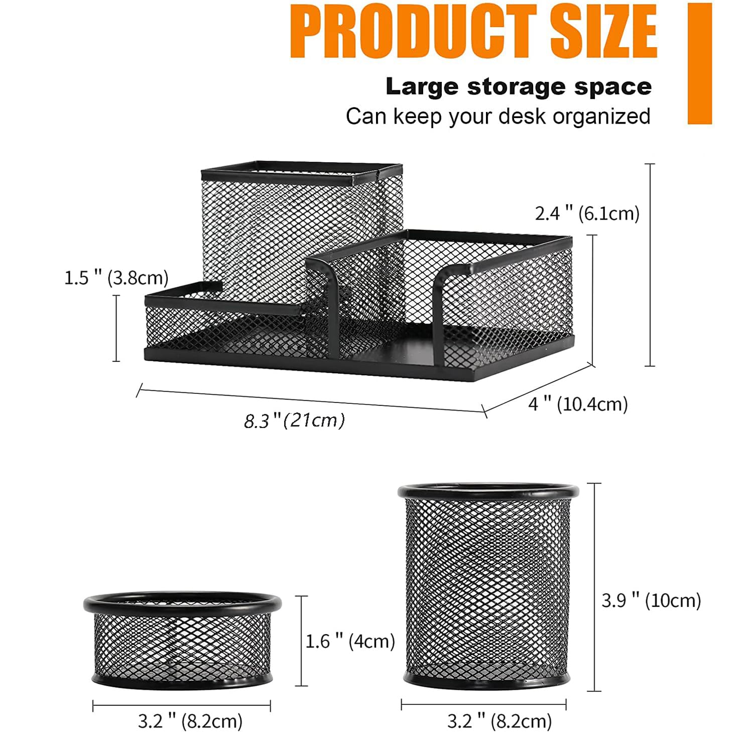 3-Pack Black Mesh Desk Organizer Set - 3-Compartment Pen Holder, Pencil Cup & Paper Clip Holder for Office & School Supplies | Perfect for Markers, Crafts & Stationery Organization