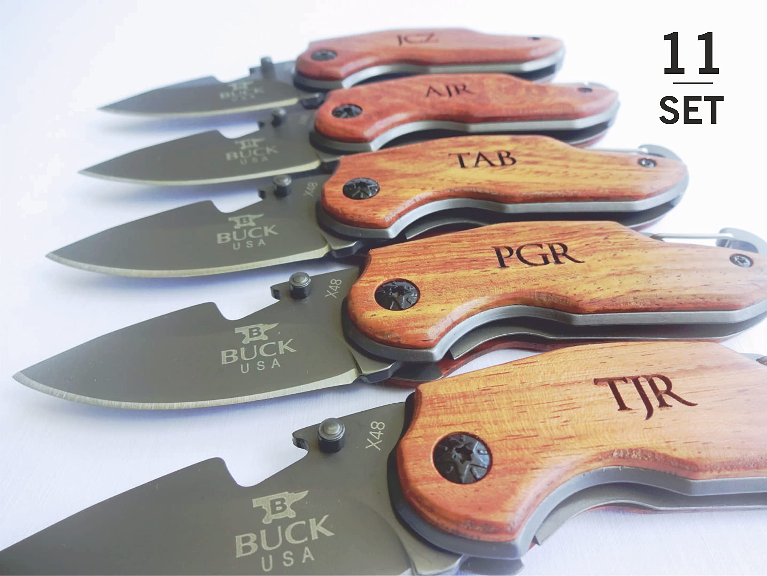 11 SET Personalized Pocket Knife - Engraved Groomsmen Gifts for Dad, Husband, Brother, Boyfriend - Perfect for Weddings, Camping & Outdoor Adventures