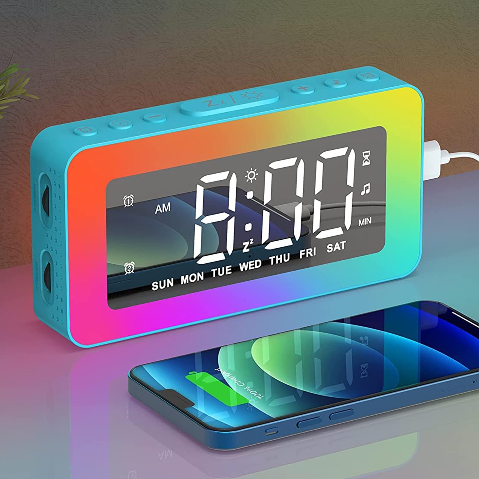 Best Digital Alarm Clock for Kids with 8 RGB Night Lights, LED Mirror Display, Dual Alarms & Sleep Sounds - USB Charging, Dimmable Brightness, Snooze & Timer - Perfect for Bedrooms, Nurseries & Teens' Rooms