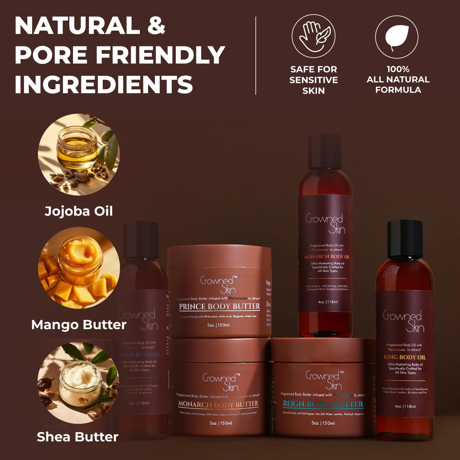 Reign Cologne Body Butter & Body Oil Set - Fresh Pink Pepper & Bergamot Scent | Organic Shea & Mango Butter Moisturizer | Long-Lasting Fragrance for Dry Skin | Perfect for Daily Hydration & Gift Sets