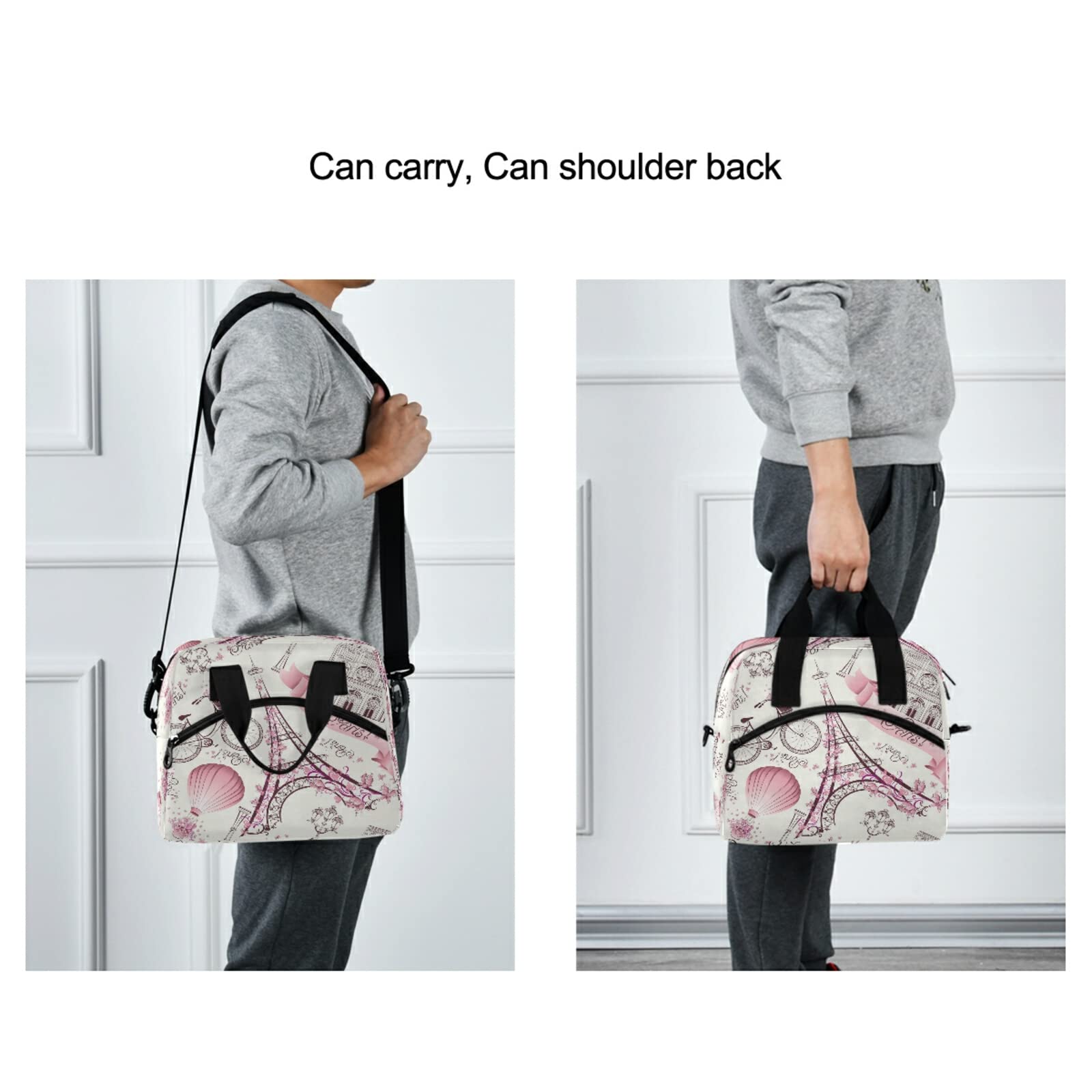 Paris Eiffel Tower Insulated Lunch Bag - Reusable Thermal Tote with Adjustable Strap for Office, School & Picnic | French-Themed Cooler Bag for Women & Kids | Perfect for Work, Travel & Outdoor Activities