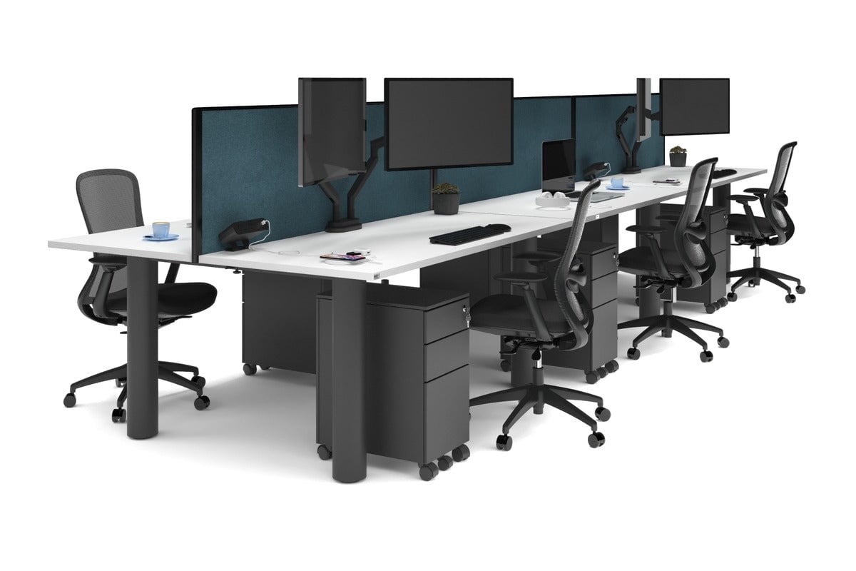 Quadro Cylinder Leg 6-Person Office Workstation Desk [1800L x 700W] - Modern Collaborative Workspace Solution for Team Meetings & Office Productivity
