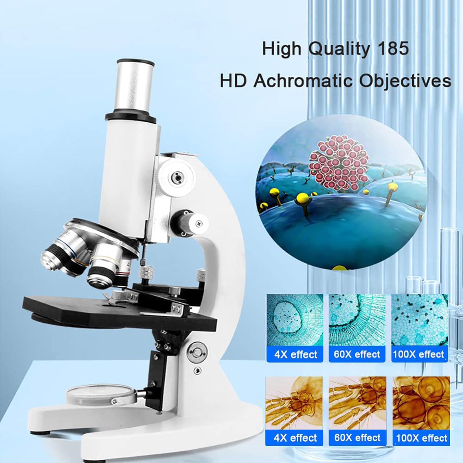 100000X/150000X/200000X HD Biological Microscope with 0-45° Adjustable Viewing Angle & Smartphone Adapter - Professional Lab, School & Home Use for Students, Adults & Hobbyists - Perfect for Biology Studies, Aquaculture Observation & Scientific Research