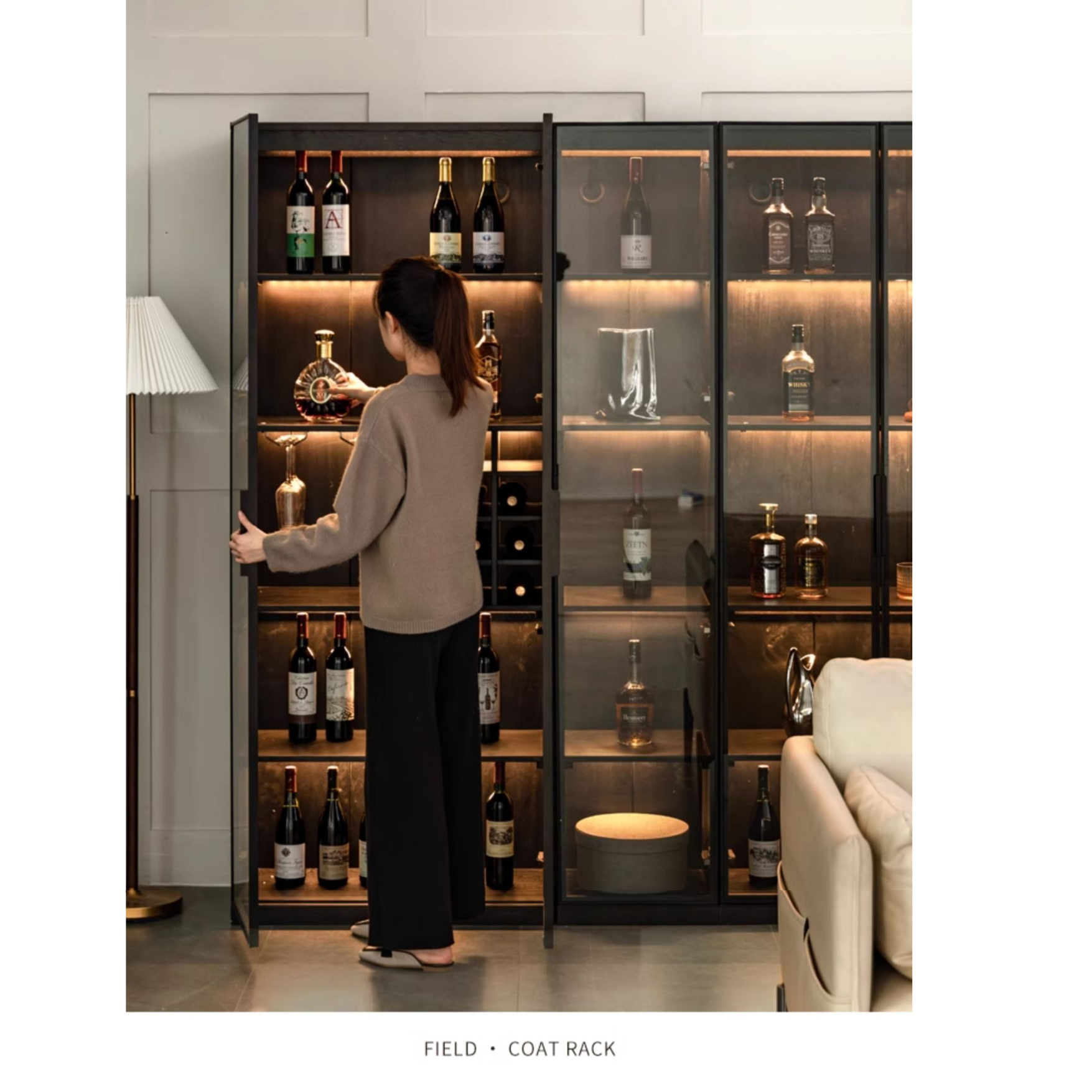 Premium Oak Solid Wood Wine Cabinet with Glass Doors - Elegant Display for Wine Bottles, Perfect for Dining Room, Bar, or Home Cellar Storage