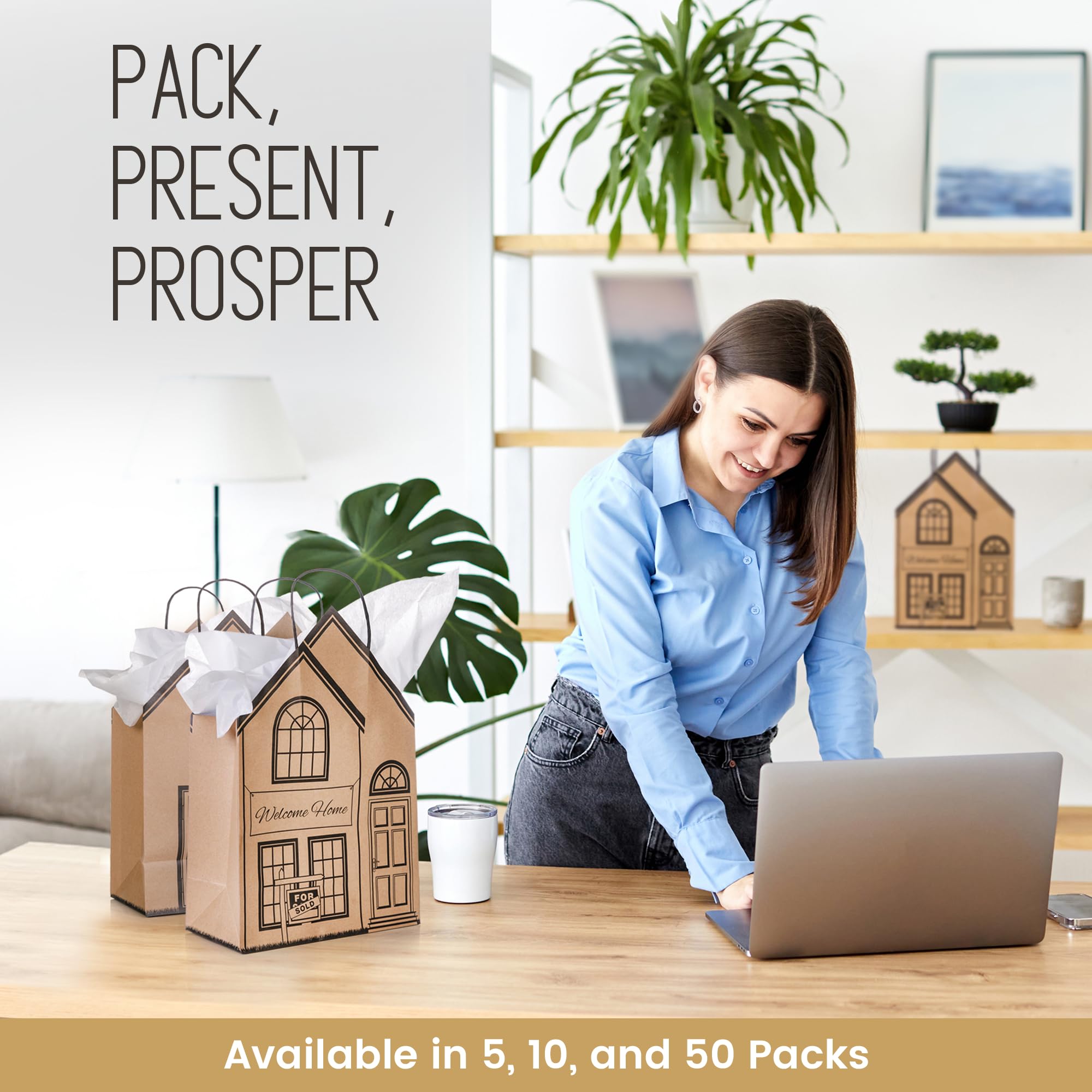 House-Shaped Gift Bags - 5 Pack Welcome Home Bags for Housewarming Parties, New Home Gifts & Real Estate Closing Gifts | Perfect for New Homeowners, Realtor Supplies & Housewarming Decorations | Ideal for Homewarming Celebrations, Client Appreciation & Real Estate Agent Gifts