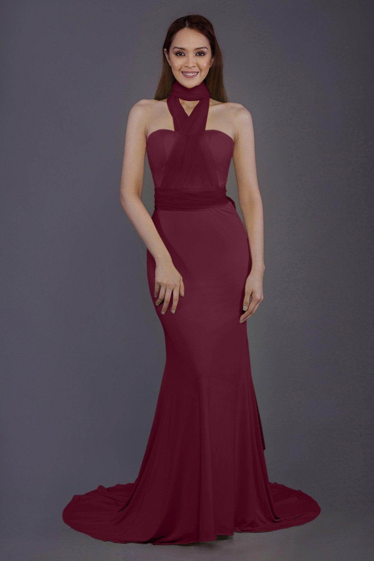 Elegant Mermaid Court Train Knitted Fabric Bridesmaid Dress PR3498 - Perfect for Weddings, Formal Events & Special Occasions