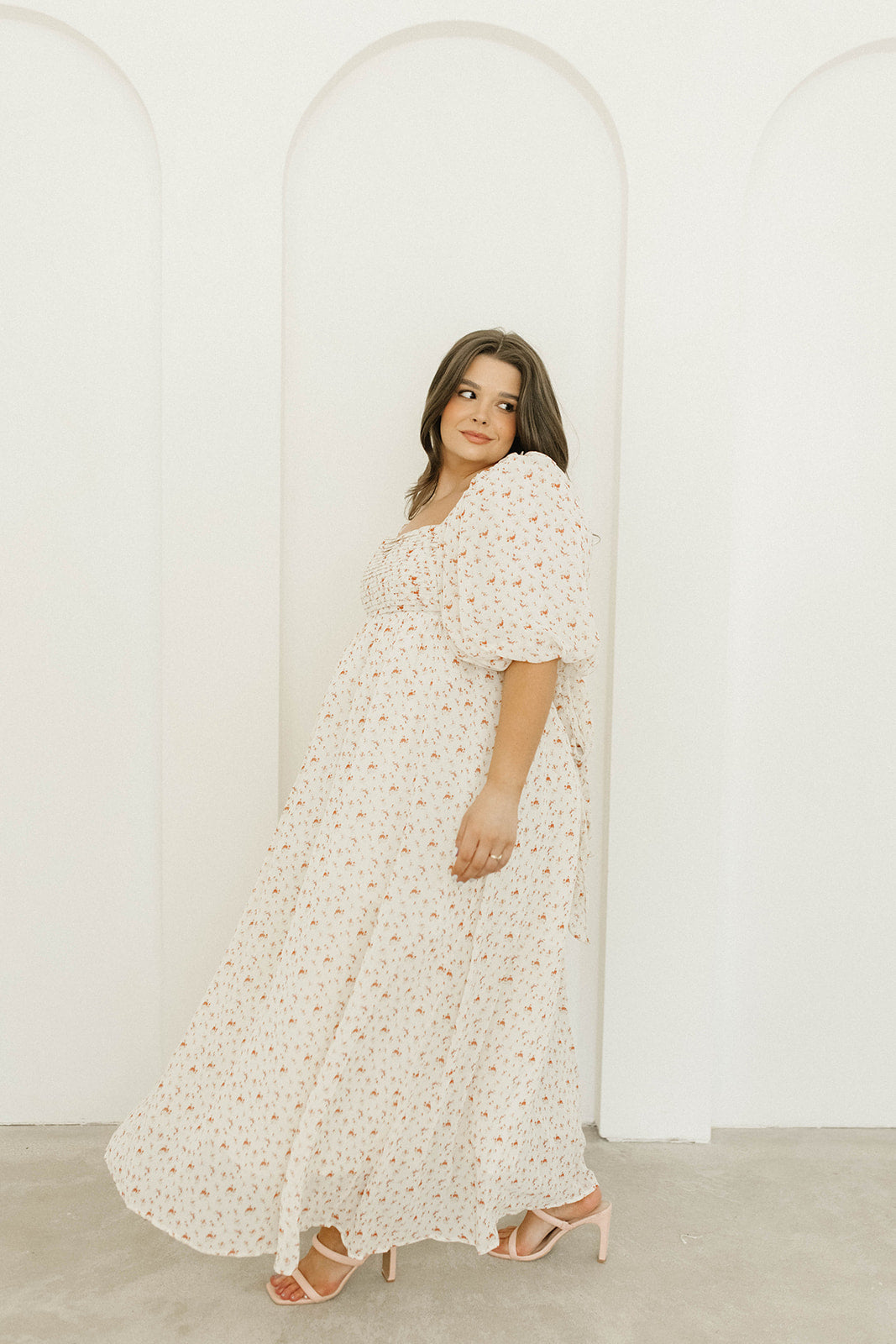 Melody Maxi Dress with Pleats & Bow Detail - Ivory Floral Print Maternity Dress | Bump Friendly & Inclusive Sizing (S-3XL) | Perfect for Weddings, Baby Showers & Summer Events