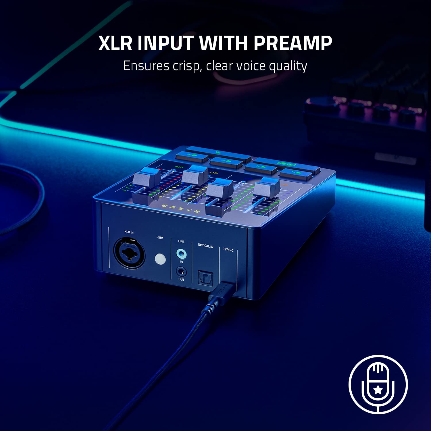 Razer Audio Mixer for Streaming & Broadcasting - 4-Channel USB Mixer with XLR Preamp, Built-in Voice Effects & Audio Processing - Plug & Play Studio Equipment for Podcasting, Gaming & Live Streaming (Renewed) - Chroma RGB Lighting