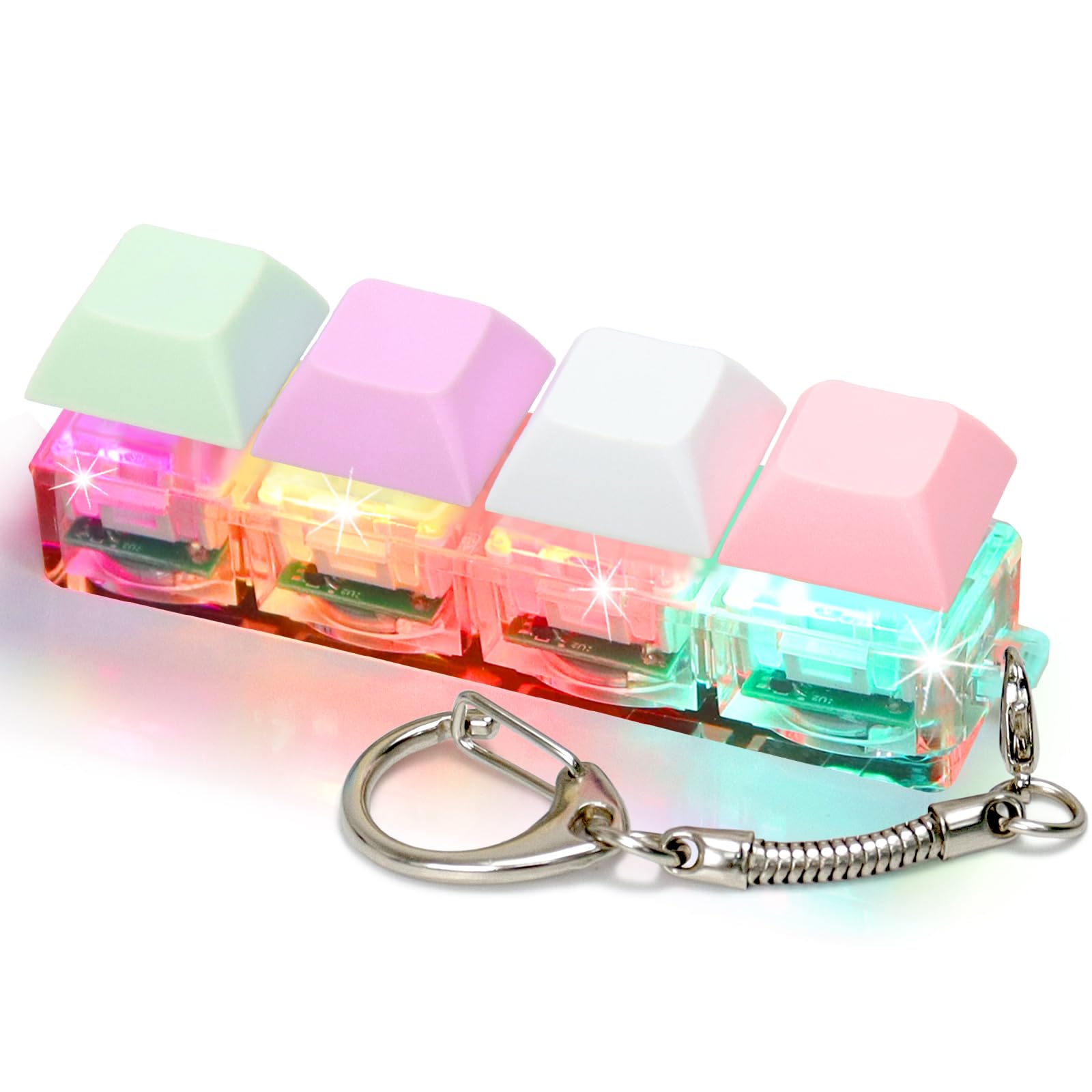 LED Light Keyboard Fidget Toys for Adults - 4 in 1 Sensory Clicker Keychain for Anxiety Relief & Stress Decompression (Macaroon2) - Perfect for Office, Travel & ADHD Focus Aid