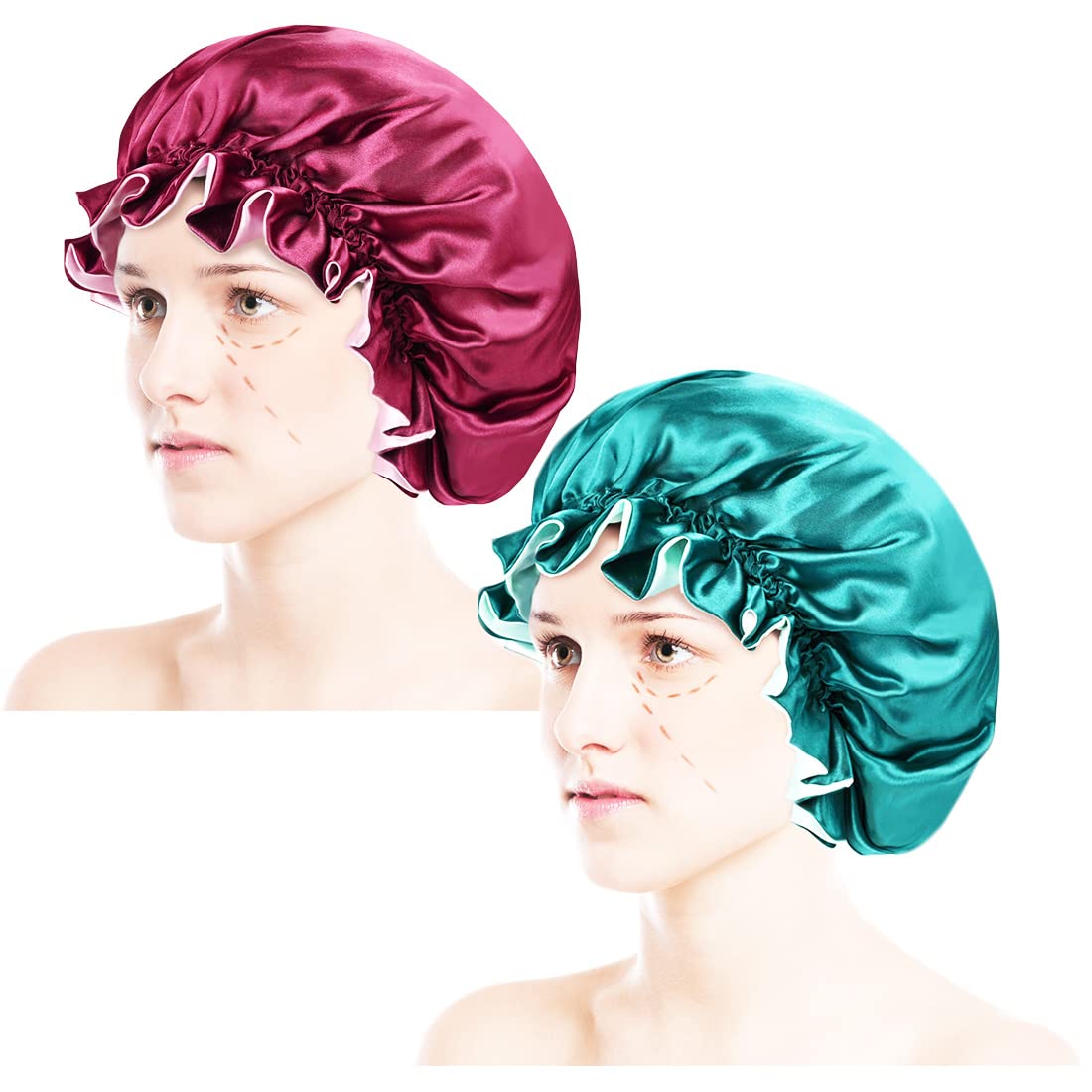 Women's Double Layer Reversible Satin Sleep Bonnet - Elastic Hair Night Cap for Curly & Natural Hair Protection - Perfect for Bedtime, Travel & Salon Visits