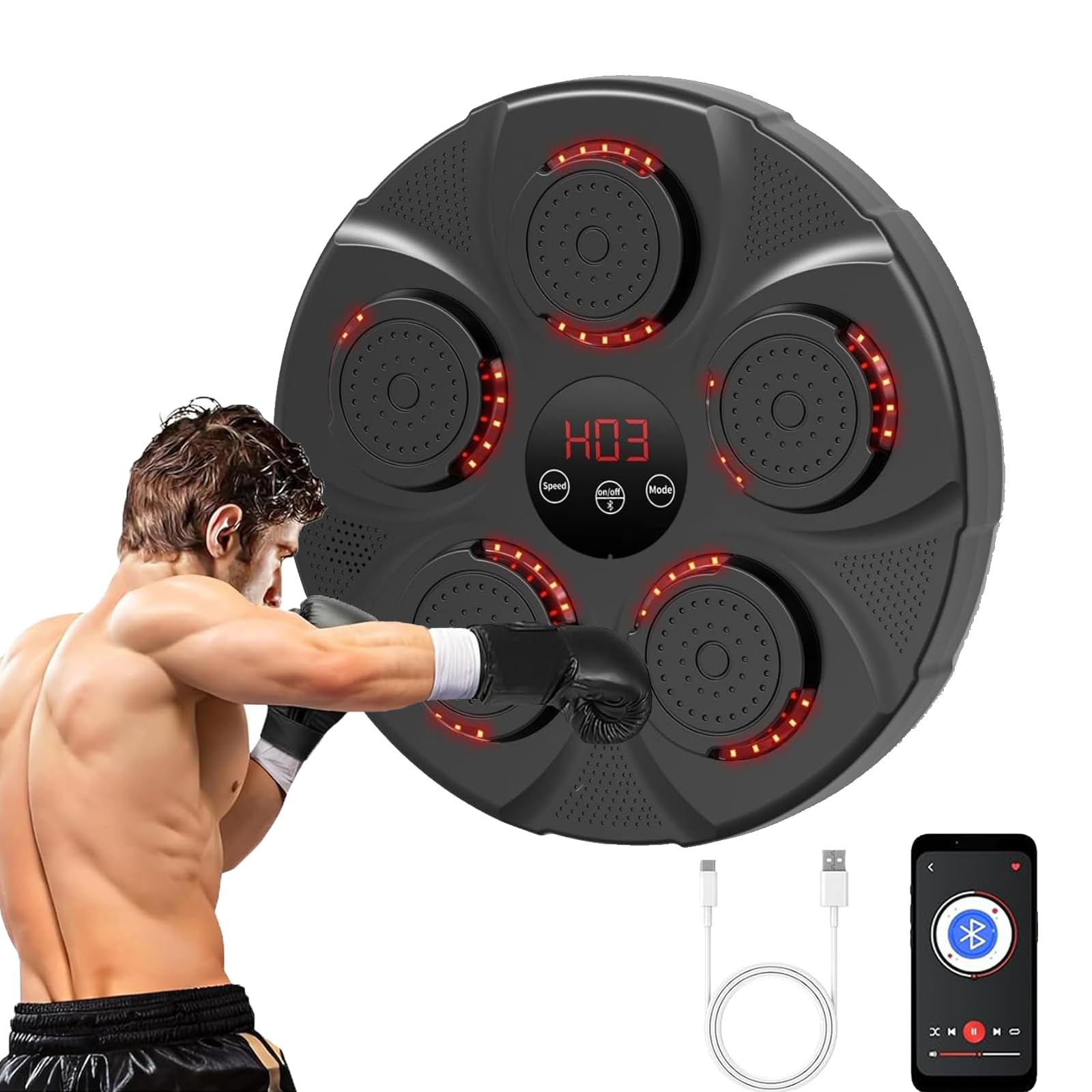 Smart Bluetooth Music Boxing Machine - Wall Mount Punching Bag for Home Workout, Focus & Agility Training Equipment for Amateurs | Perfect for Small Spaces, Garage Gyms & Boxing Enthusiasts