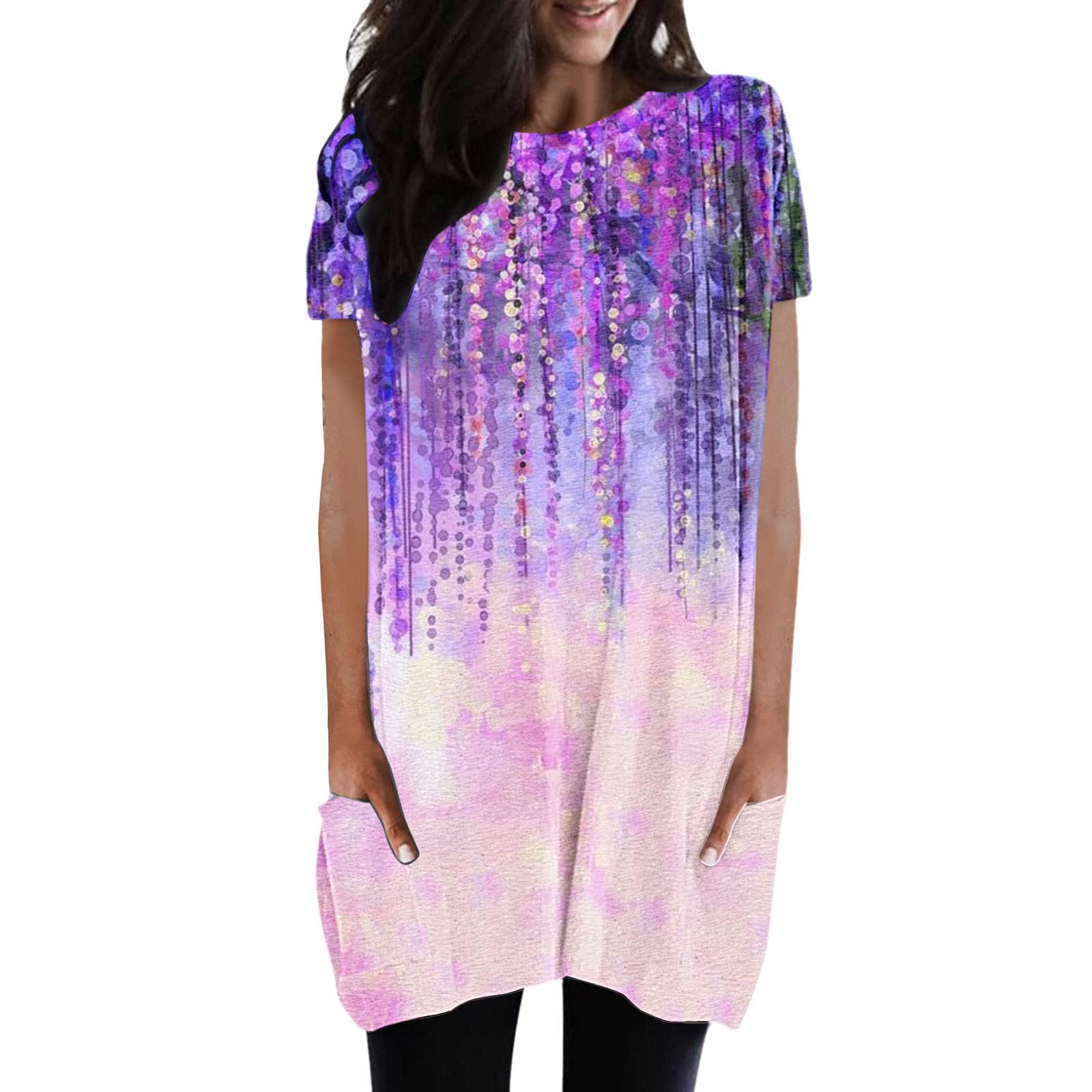 ETHKIA Women's Graphic T-Shirt - Summer Casual Short Sleeve Loose Fit Crewneck Blouse with Pockets | Trendy Printed Pullover Top for Streetwear, Vacation & Everyday Outfits