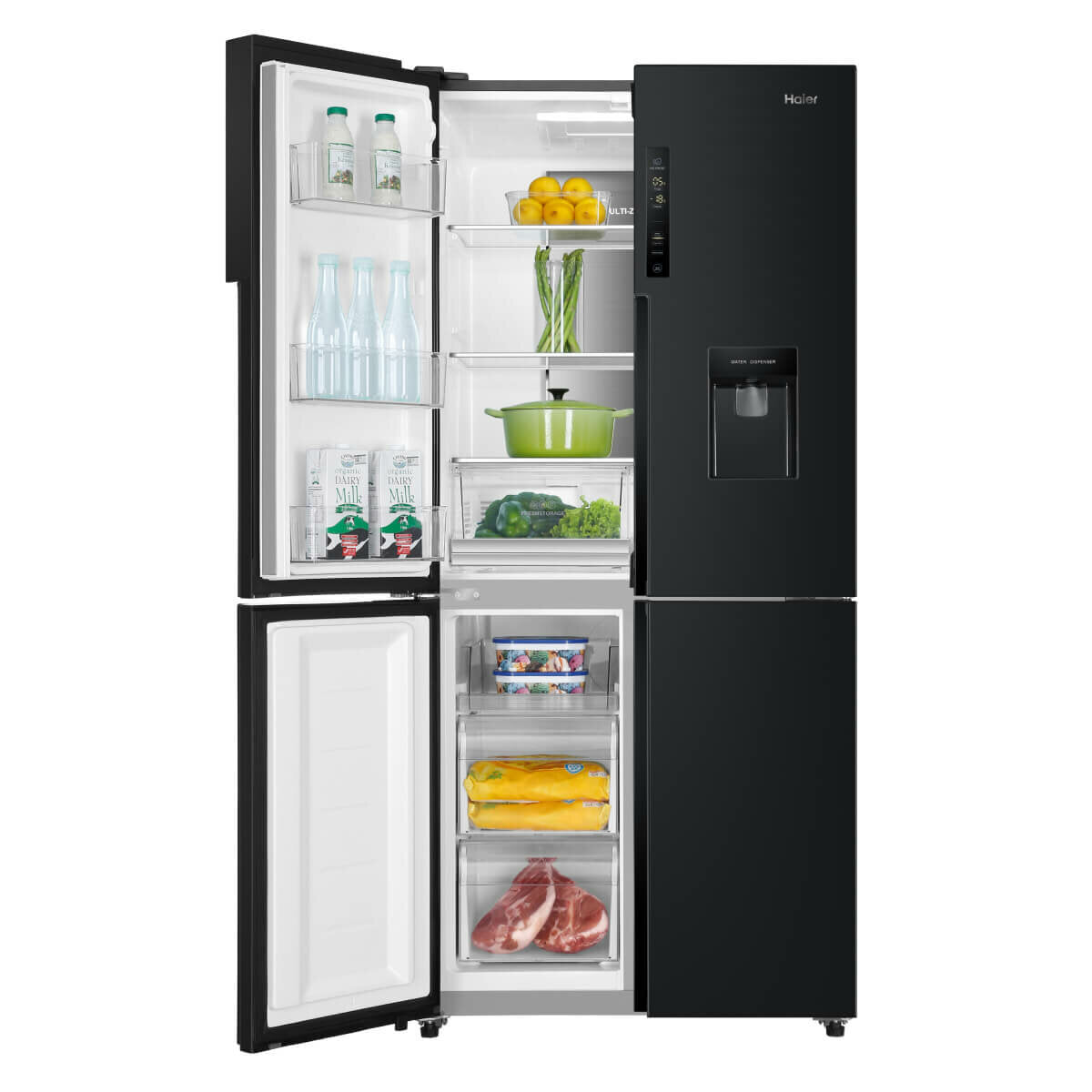Haier 466L Quad Door Frost Free Refrigerator with Water Dispenser - Energy Efficient Black Stainless Steel HRF516YHC | Perfect for Large Families, Entertaining & Modern Kitchens