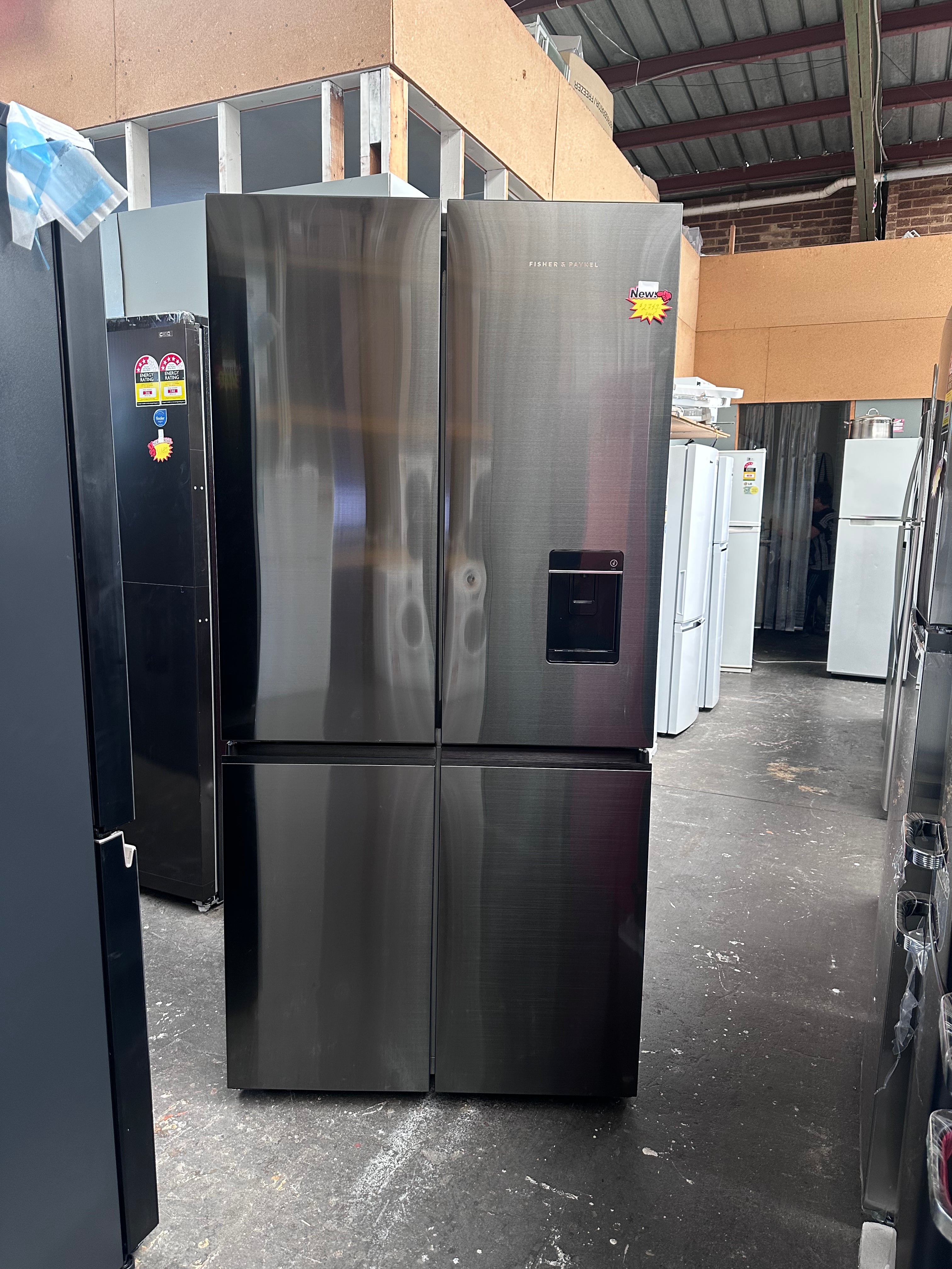 Fisher & Paykel RF730QNUVB1 690L Quad Door Refrigerator with Ice & Water Dispenser - Black Stainless Steel (Factory Second) | Large Capacity Smart Fridge for Modern Kitchen & Open Plan Living