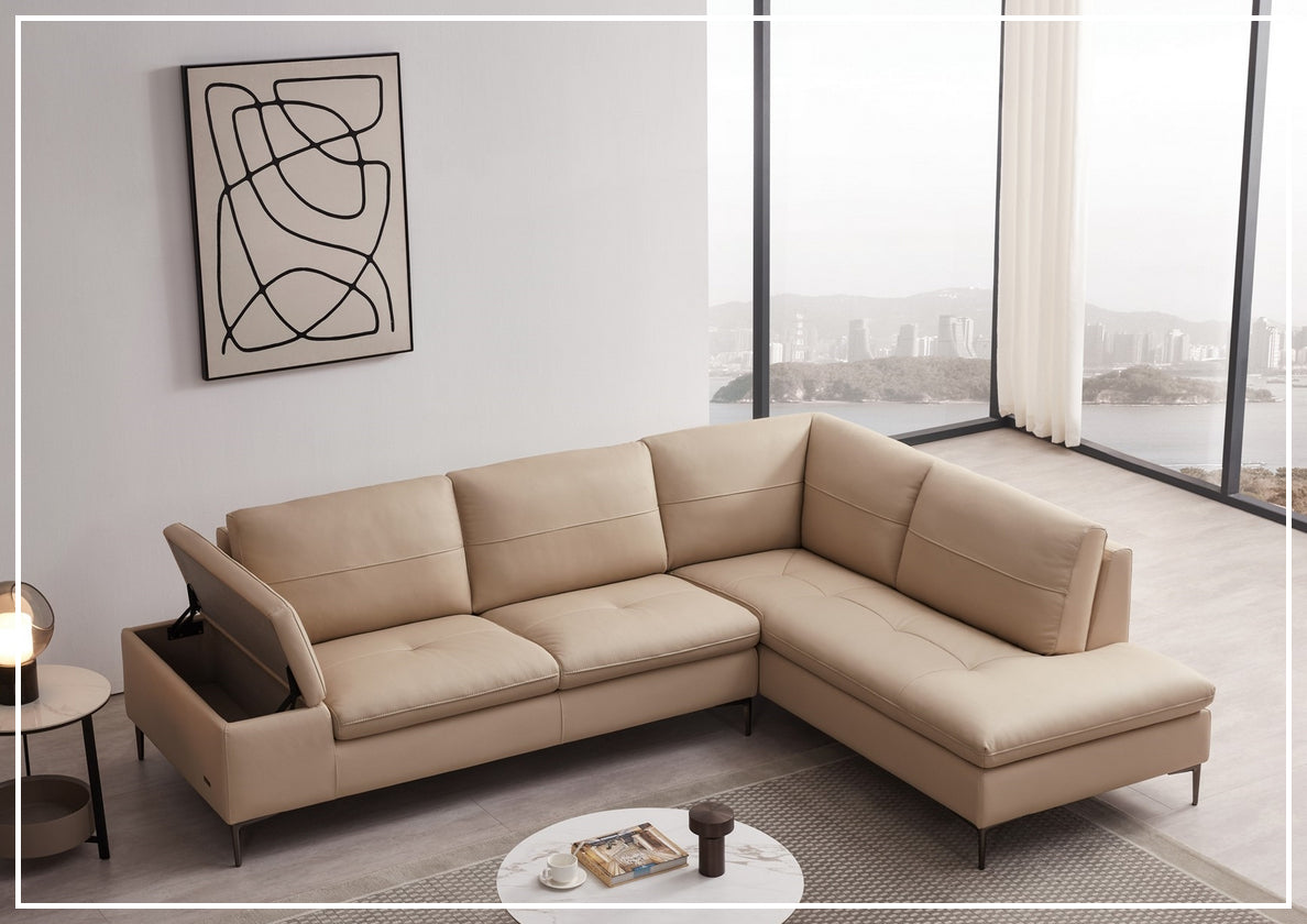 Gio Italia Decker L-Shaped Italian Leather Sectional Sofa - Modern Luxury Living Room Furniture for Home & Office Comfort