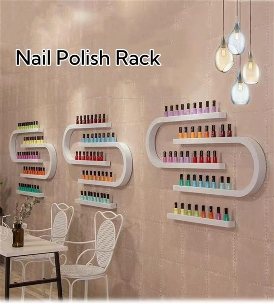 Wall Mounted Nail Polish Organizer - U-Shaped Perfume & Makeup Storage Shelf for Salon, Beauty & Nail Shops (White) - Perfect for Organizing Cosmetics in Bathroom, Vanity or Dressing Table