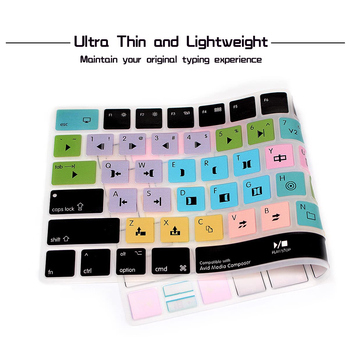 HRH Avid Media Composer 4-8 Shortcut Keyboard Cover - Silicone Skin for Apple Magic Wireless Keyboard MLA22LL/A (A1644, 2015) US Layout - Video Editing Shortcut Protector for Film & Post-Production Studios