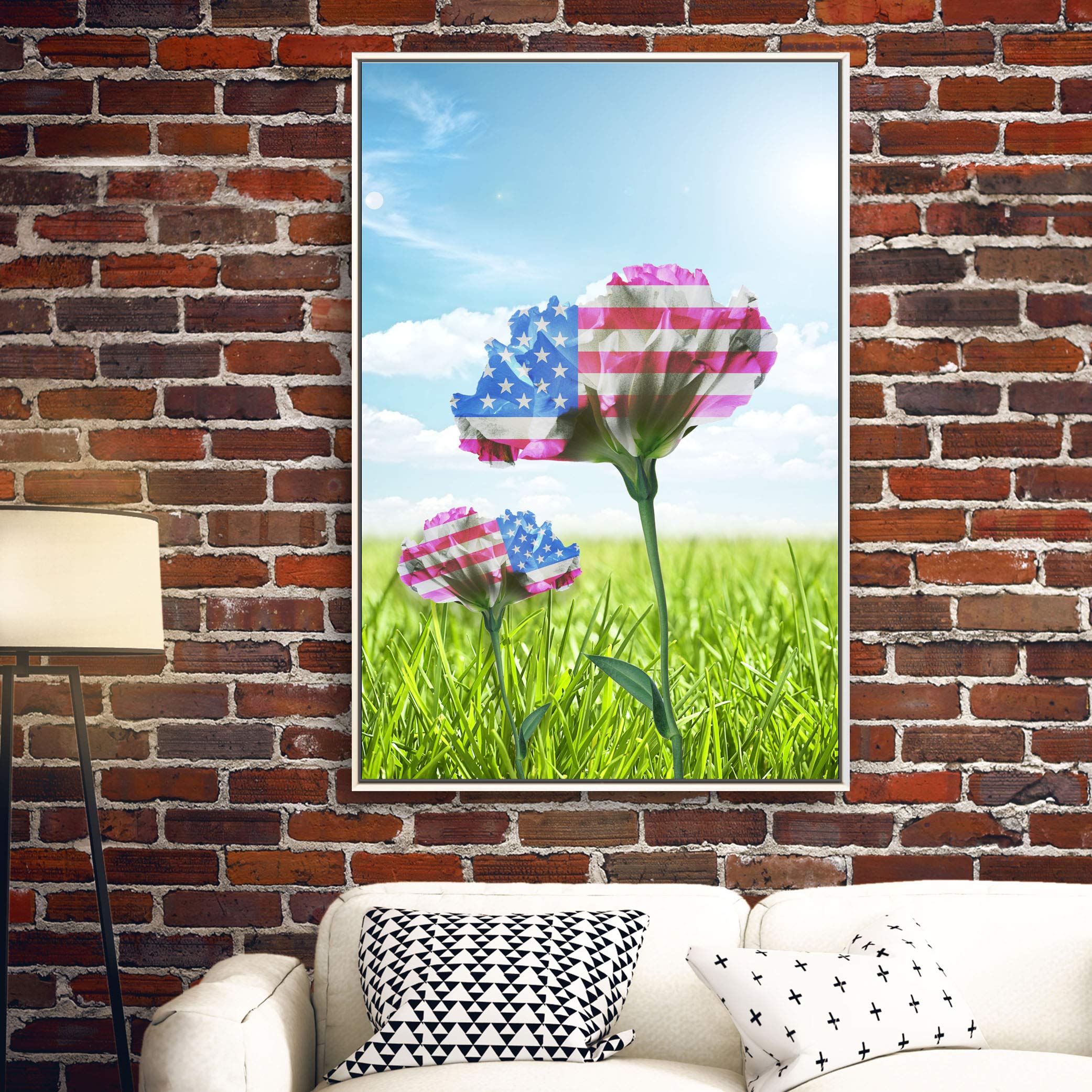 Floating Framed Canvas Wall Art - 16x24 Inch American Flower Print for Living Room & Bedroom Decor - Ready to Hang Home Decoration | Perfect for Housewarming Gifts & Interior Design