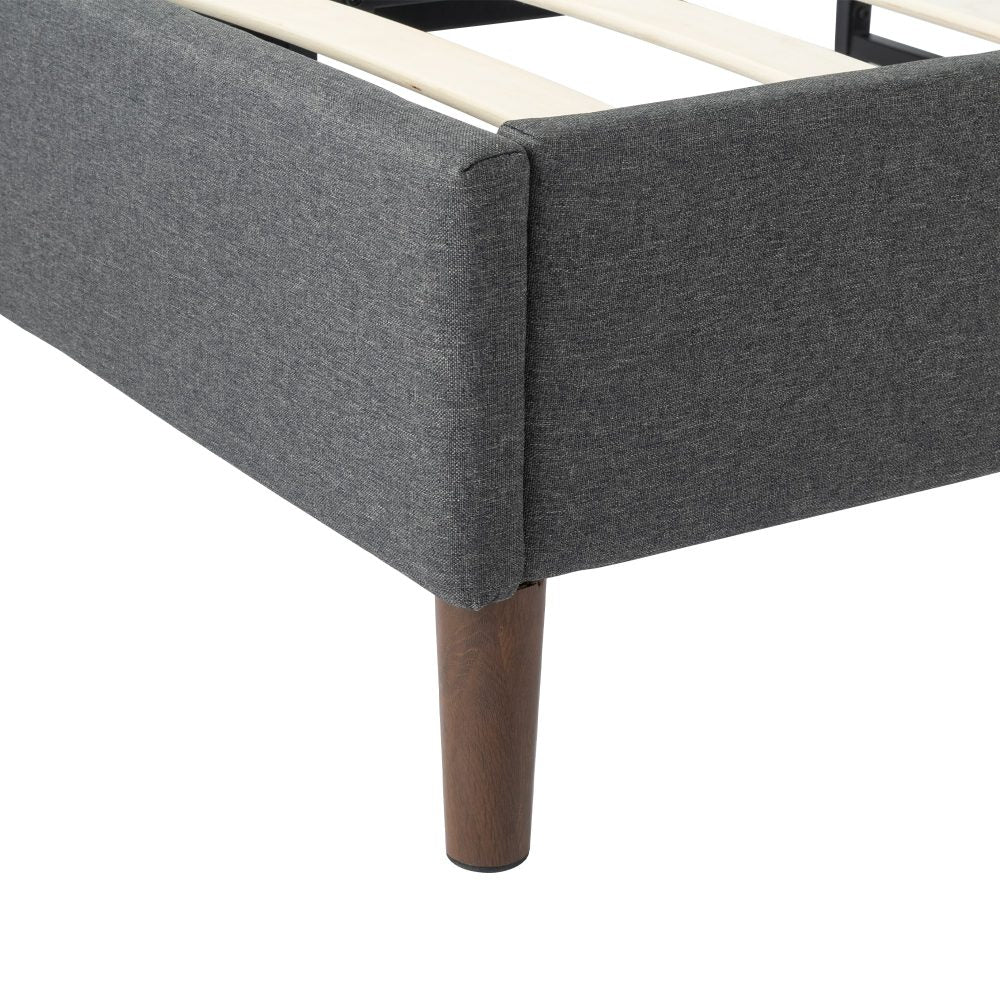 Alexandra Queen Bed Frame with Headboard - Dark Grey Wooden Platform Bed Base for Bedroom, Guest Room, or Master Suite