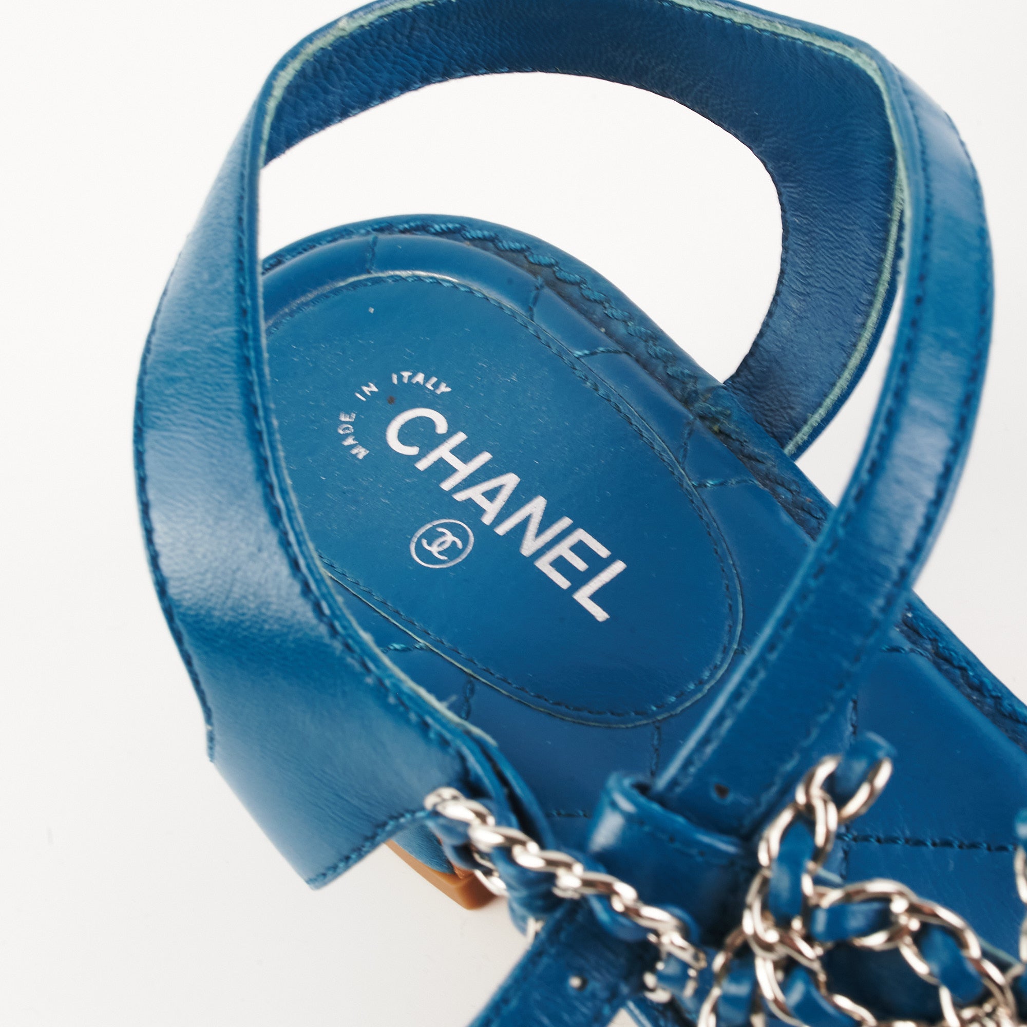 Chanel Blue Leather Sandals for Women - Size 39.5 EU (US 9) - Comfortable Luxury Summer Shoes for Beach, Vacation & Casual Outings