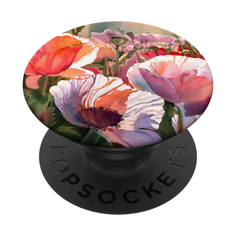 Watercolor Red Poppy Flower PopSocket: Swappable Grip for Phones & Tablets, Durable Garden Floral Print for Everyday Use, Perfect for Home, Office, and Travel