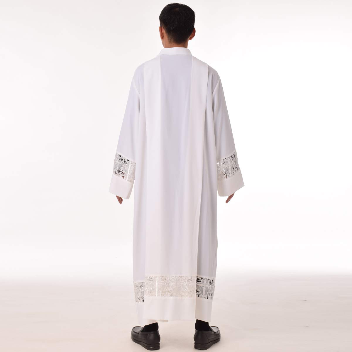BLESSUME Priest Alb Liturgical Church Garment - White Cross Lace Box Pleated Chasuble for Catholic Mass, Baptism & Communion Ceremonies