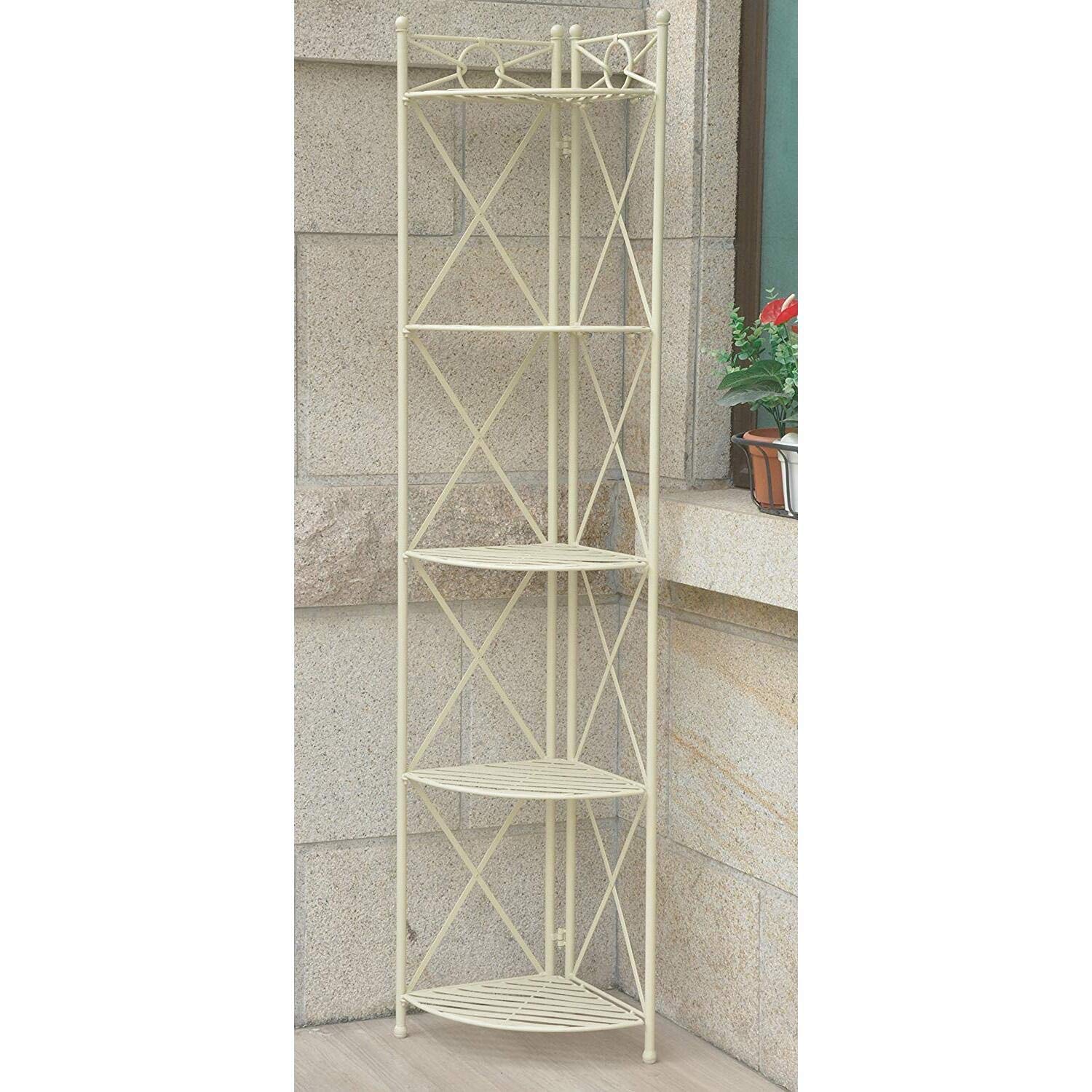 5-Tier Heavy Duty Iron Corner Shelf Rack for Indoor & Outdoor Use - Perfect for Kitchen, Bathroom, Garage, and Garden Storage Organization