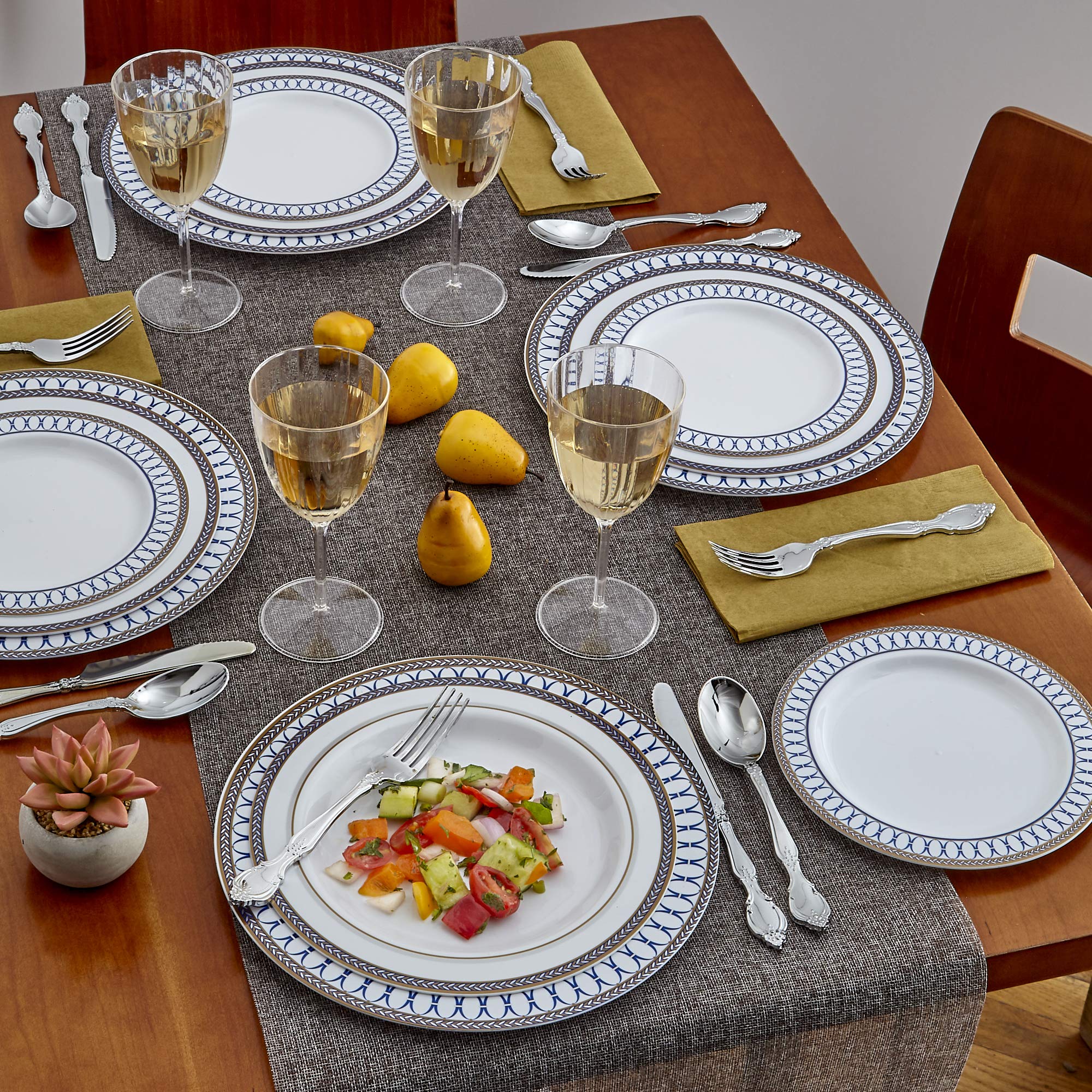 Premium Disposable Dinnerware Set - Heavy Duty Plastic Plates with Elegant Fine China Look | 20 Dinner Plates, 20 Salad Plates & 20 Dessert Plates | Renaissance Collection (Royal Blue) | Perfect for Weddings, Parties & Formal Events