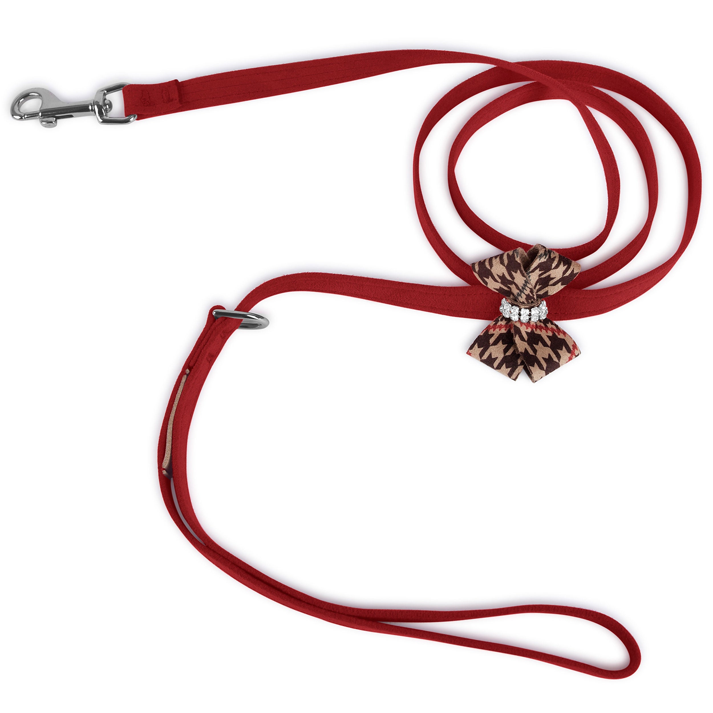 Premium Chocolate Brown Houndstooth Pattern Dog Leash with Nouveau Bow - Stylish and Durable for Small to Medium Dogs - Perfect for Walks, Training, and Fashionable Outings