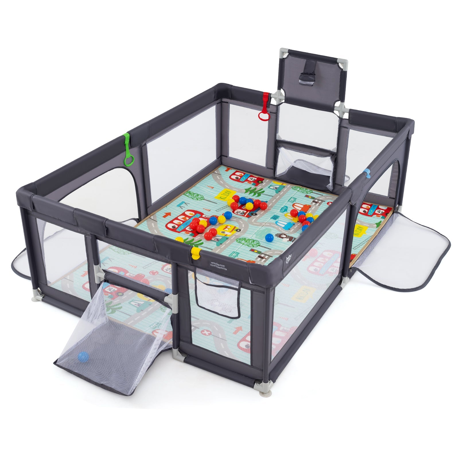 Large Baby Playpen with Soft Mat & Ocean Balls - Dark Gray - Safe Play Area for Toddlers & Infants - Perfect for Indoor Playtime, Nursery, and Daycare Centers