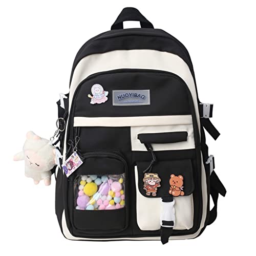 Cute Aesthetic Y2K Kawaii Backpack for Teen Girls - 16.5 Inch Laptop School Bag with Adorable Sheep Toy & Pins - Perfect for School, College, Travel & Everyday Use (Black)