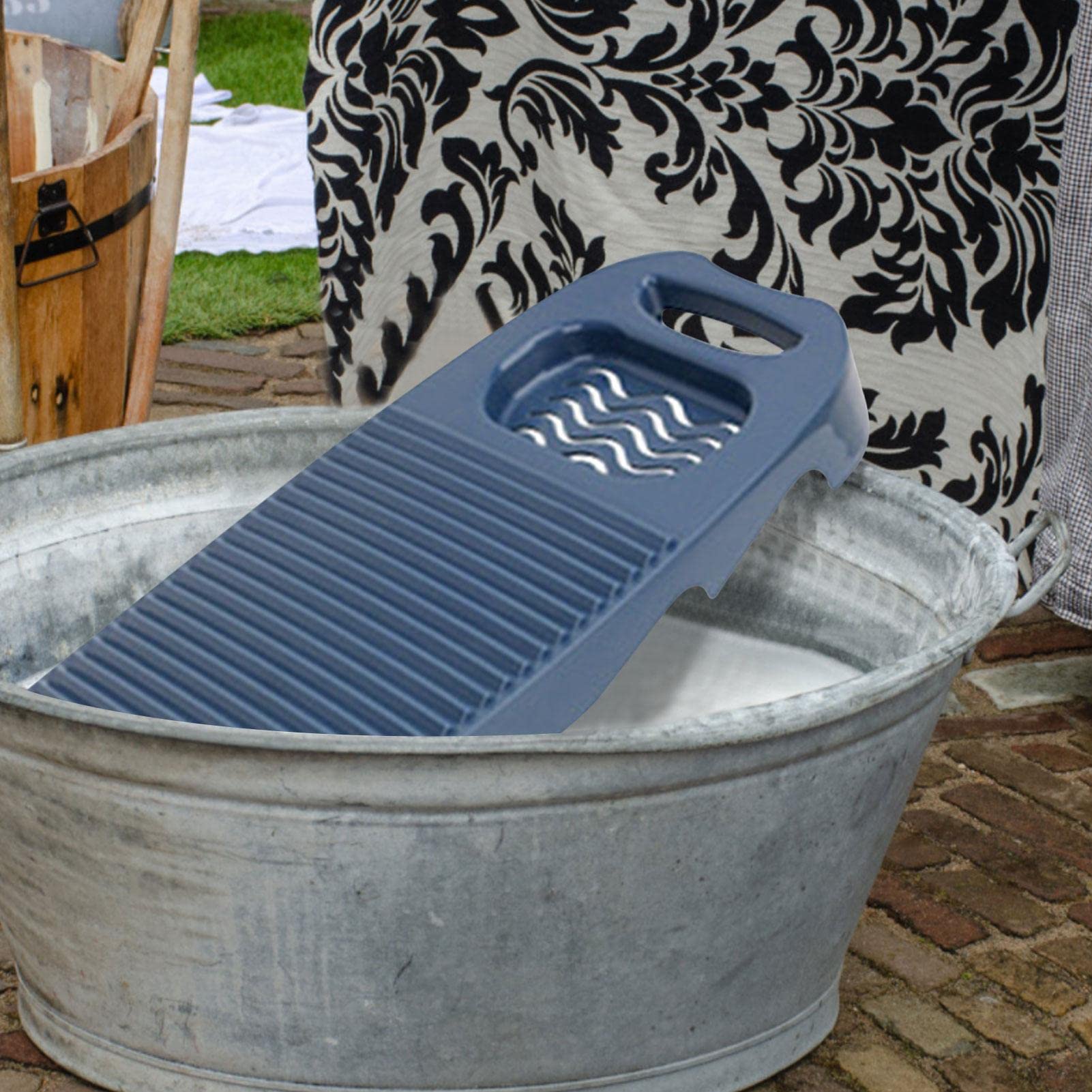 Plastic Washboard Laundry Board - Heavy Duty Hand Washing Tool for Clothes | Manual Laundry Cleaning Board | Dark Blue | Perfect for Camping, Travel & Emergency Use