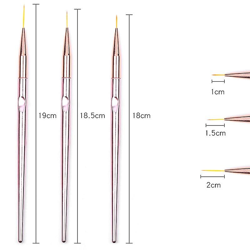 Premium 3-Piece Rose Gold Nail Art Liner Brush Set - Professional UV Gel & Acrylic Nail Design Tools (7mm/9mm/11mm) for Salon & Home Manicure | Perfect for French Tips, Floral Patterns & Detailed Nail Art