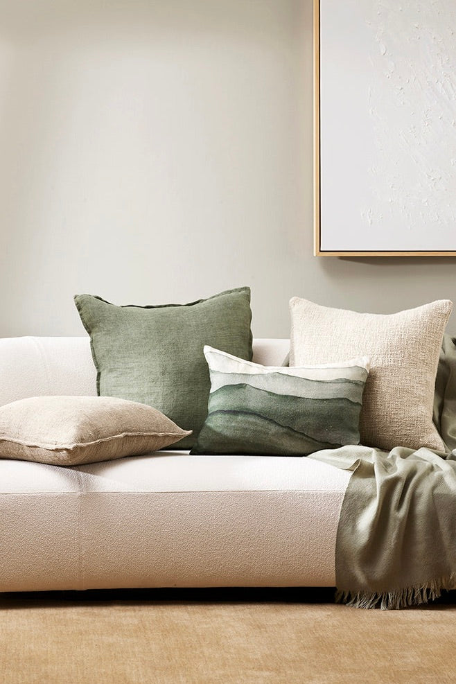 Cassia Moss Feather Insert 55x55cm Linen Cushion Cover - Soft Decorative Pillow for Sofa, Bed & Home Decor