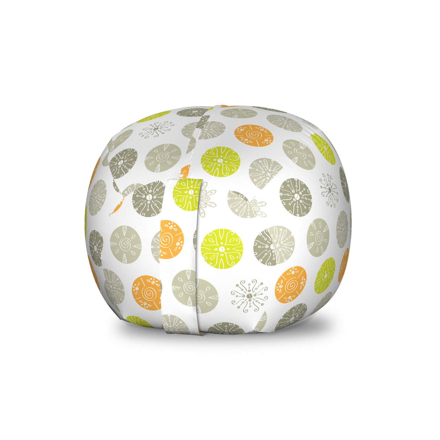 Ambesonne Abstract Toy Storage Bag Chair - Round with Curls & Circles Pattern, Washable Stuffed Animal Organizer, Small Size White Multicolor - Perfect for Kids' Room, Nursery & Playroom Organization