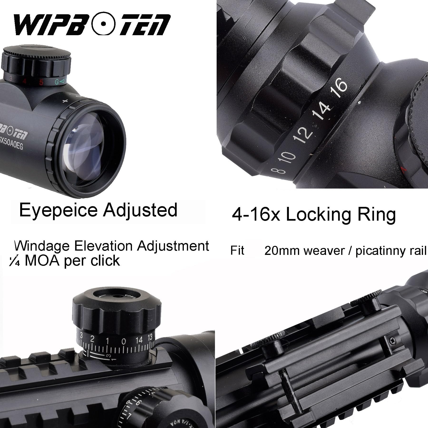 4-16x50 AO Rifle Scope with Red & Green Illuminated Range Finder Reticle - Red Dot Sight for Hunting, Shooting & Tactical Use - Black Matte Finish