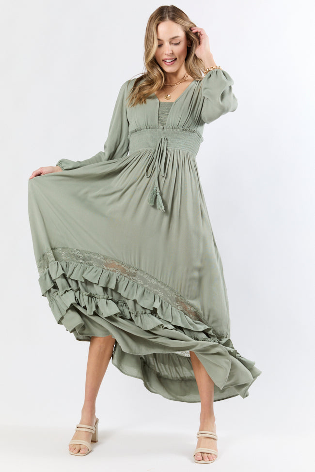 Lucky To Have You Sage Green Maxi Dress for Women - Flowy Summer Midi Dress with Pockets, Boho Chic Style - Perfect for Beach Vacations, Date Nights & Casual Outings