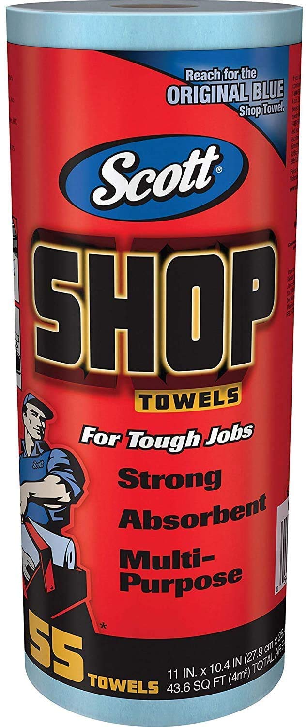 Scott 75130-4PK Heavy Duty Shop Towels, 55 Count (Pack of 4) | Super Absorbent, Lint-Free Cleaning Rags for Garage, Workshop & Automotive Use