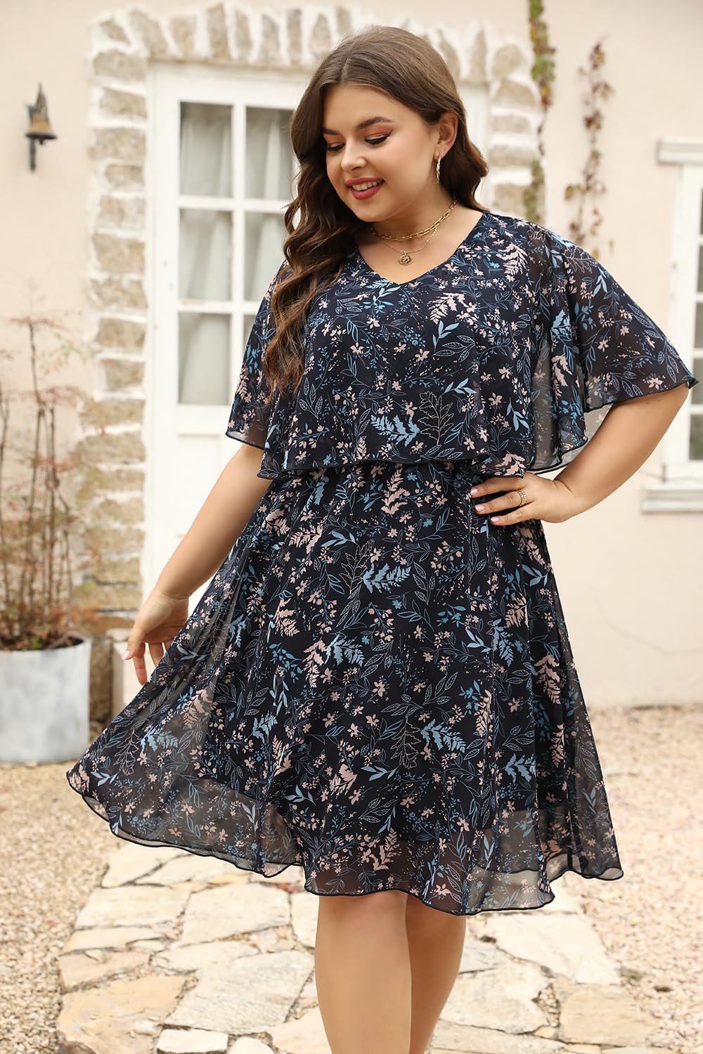 Keluummi Plus Size Wedding Guest Dresses for Women - Flowy Midi Cocktail Dress for Curvy Figures | Summer Casual Bridal Shower & Special Occasion Outfit