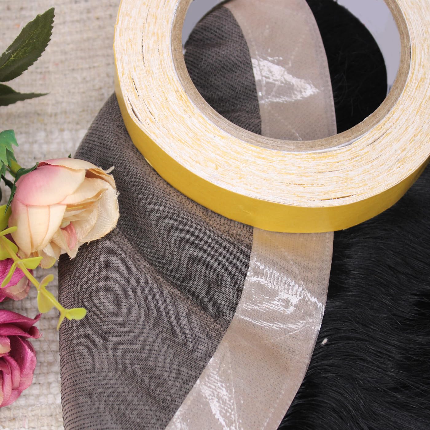 Glan Double Sided Waterproof Hair Tape - Strong Hold for Hair Patches, Extensions & Wigs - Yellow Liner Front Lace Tape for All Toupees - Perfect for Daily Wear, Cosplay & Hair Styling