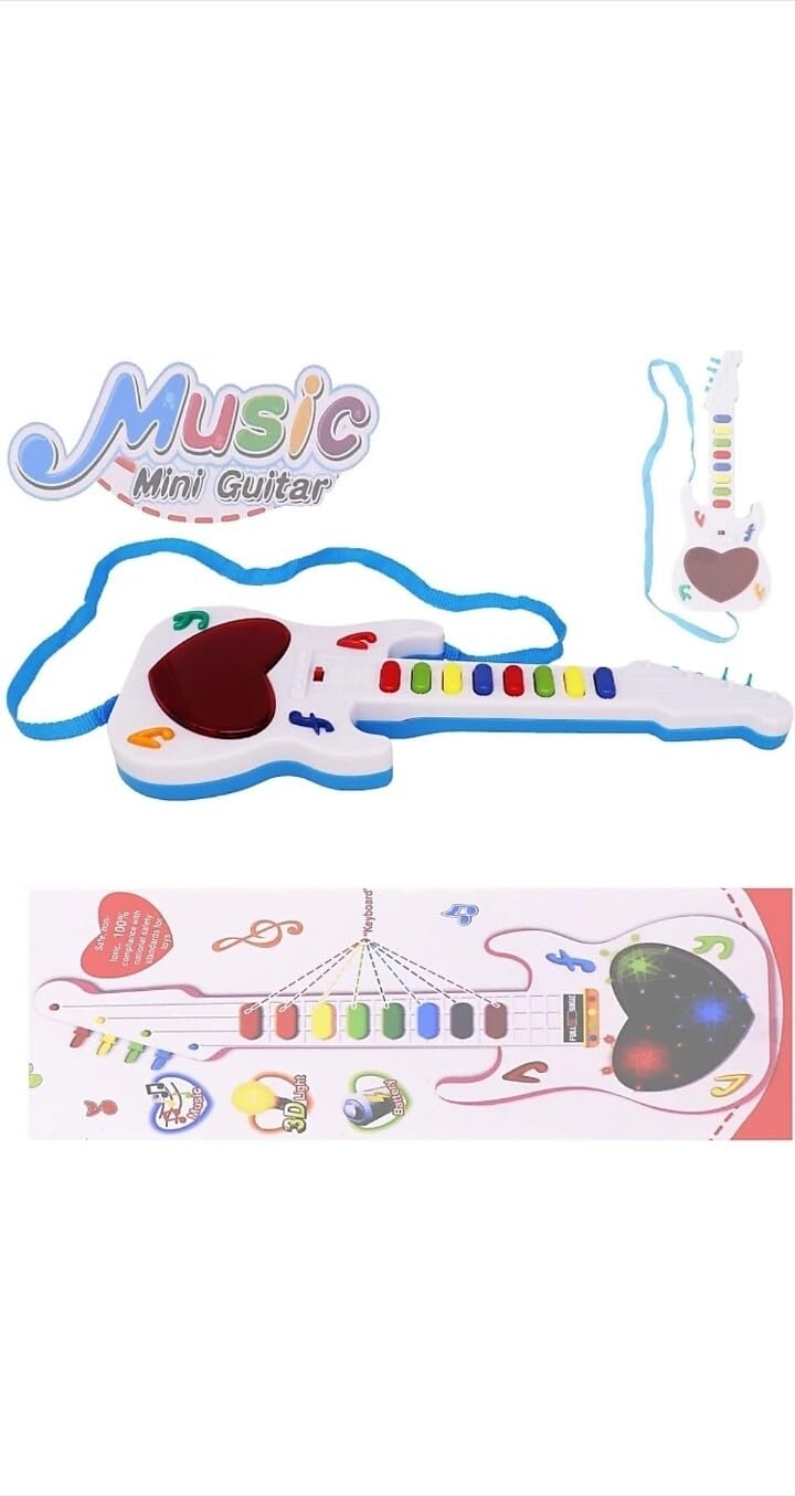 Zenex Store Mini Guitar Toy for Kids - 3D LED Light Up, Battery Operated Musical Instrument (Blue) - Perfect for Birthday Gifts, Music Learning & Pretend Play