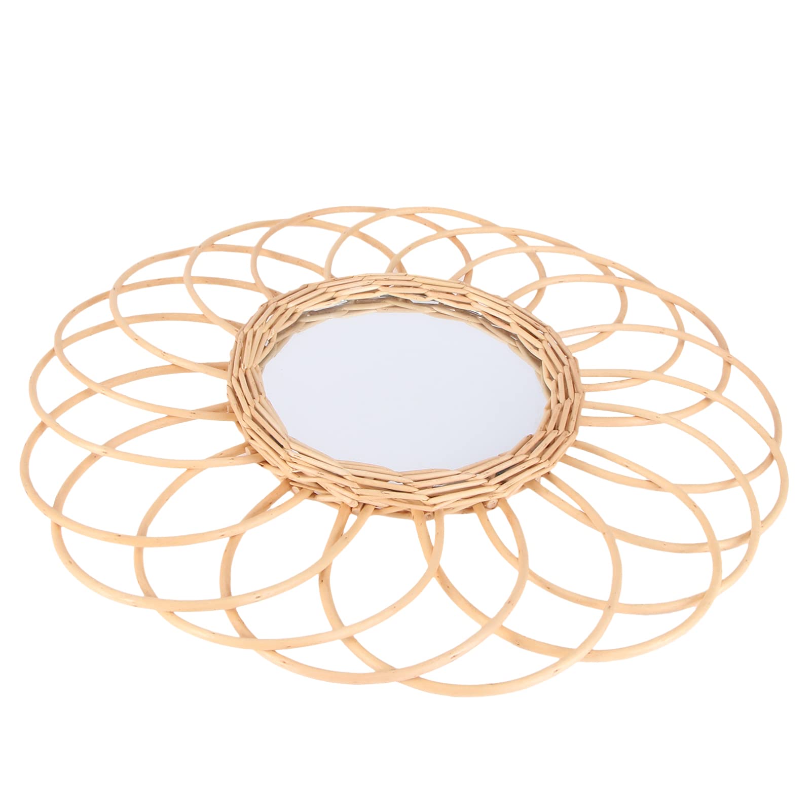 Vintage Rattan Sunflower Wall Mirror - Nordic Style Hanging Vanity Mirror for Bedroom & Living Room Decor - Perfect for Boho, Farmhouse, or Retro Home Styling - Ideal for Bedrooms, Bathrooms, and Entryway Decor