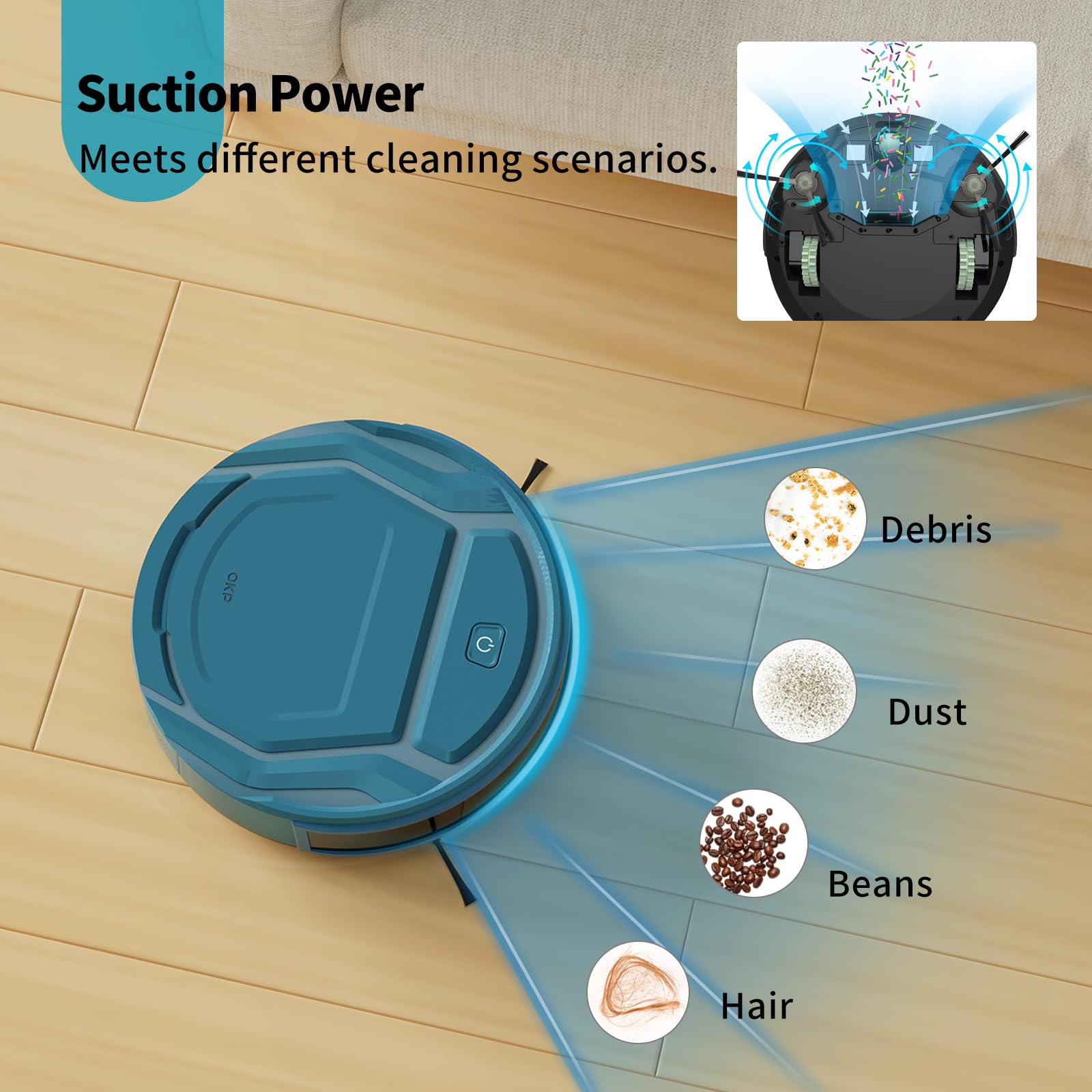 OKP K2-Pro Robot Vacuum Cleaner with WiFi/App/Alexa Control, Smart Mapping & Auto Charging - Powerful Suction for Pet Hair, Carpets & Hard Floors - Ultra Quiet Cleaning for Home, Office & Apartment Use