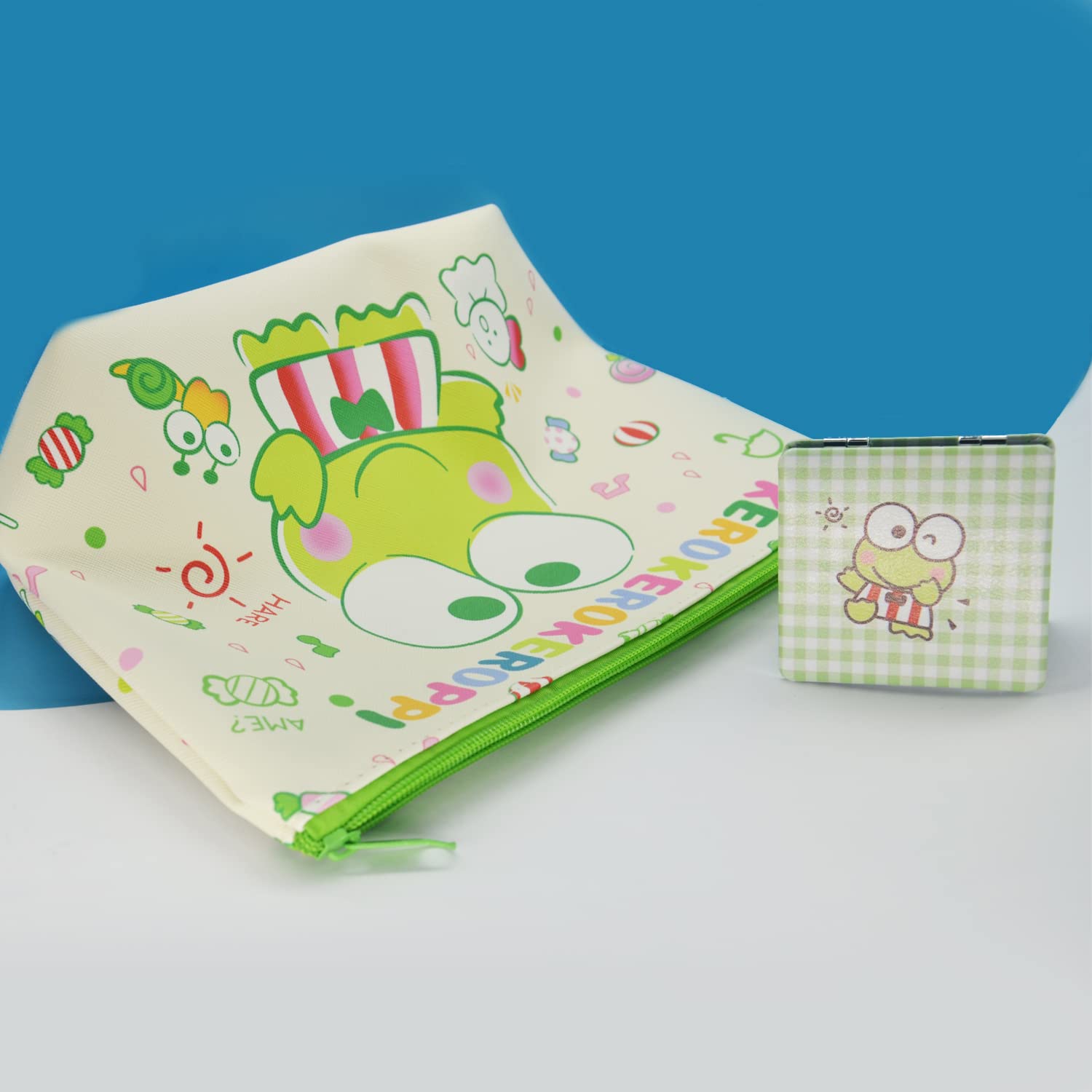 Rondlaho Kawaii Frog Travel Cosmetic Bag with Mirror - Large Capacity PU Makeup Pouch, Zippered Toiletry Organizer for Women | Foldable Storage Bag for Travel, Gym, School & Daily Use