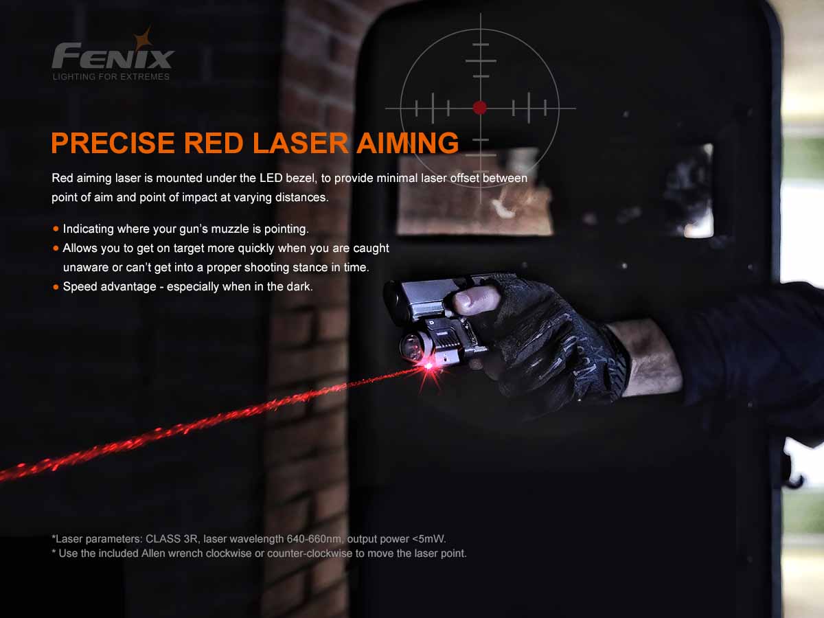 Fenix GL22 Tactical Flashlight with Red Laser Sight - Compact Weapon Light for Pistols, Rifles & Hunting - Perfect for Home Defense, Law Enforcement & Outdoor Adventures