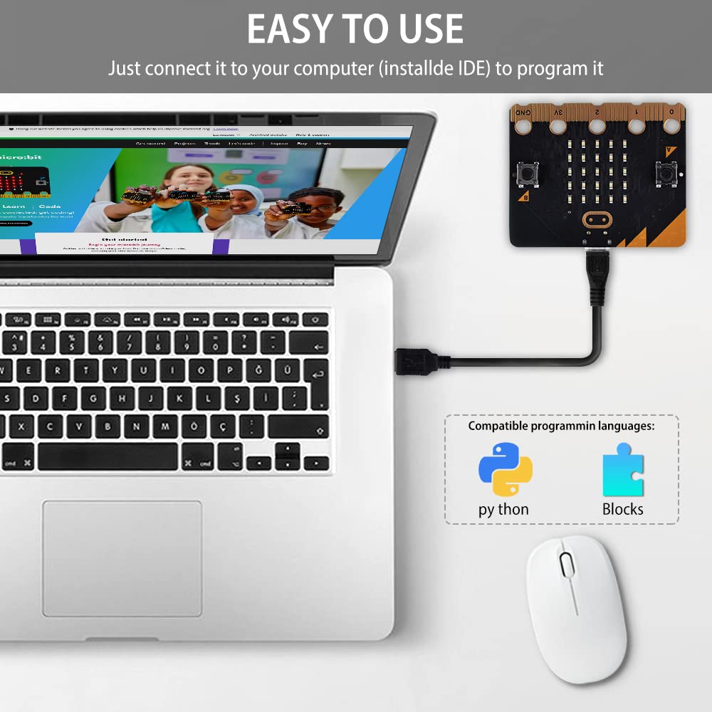GeeekPi Micro:bit V2 Go Kit - Original BBC Micro:bit V2 Starter Kit with Board, Battery Holder, 2 AAA Batteries & USB Cable | Coding, Programming & STEM Education for Kids & Beginners